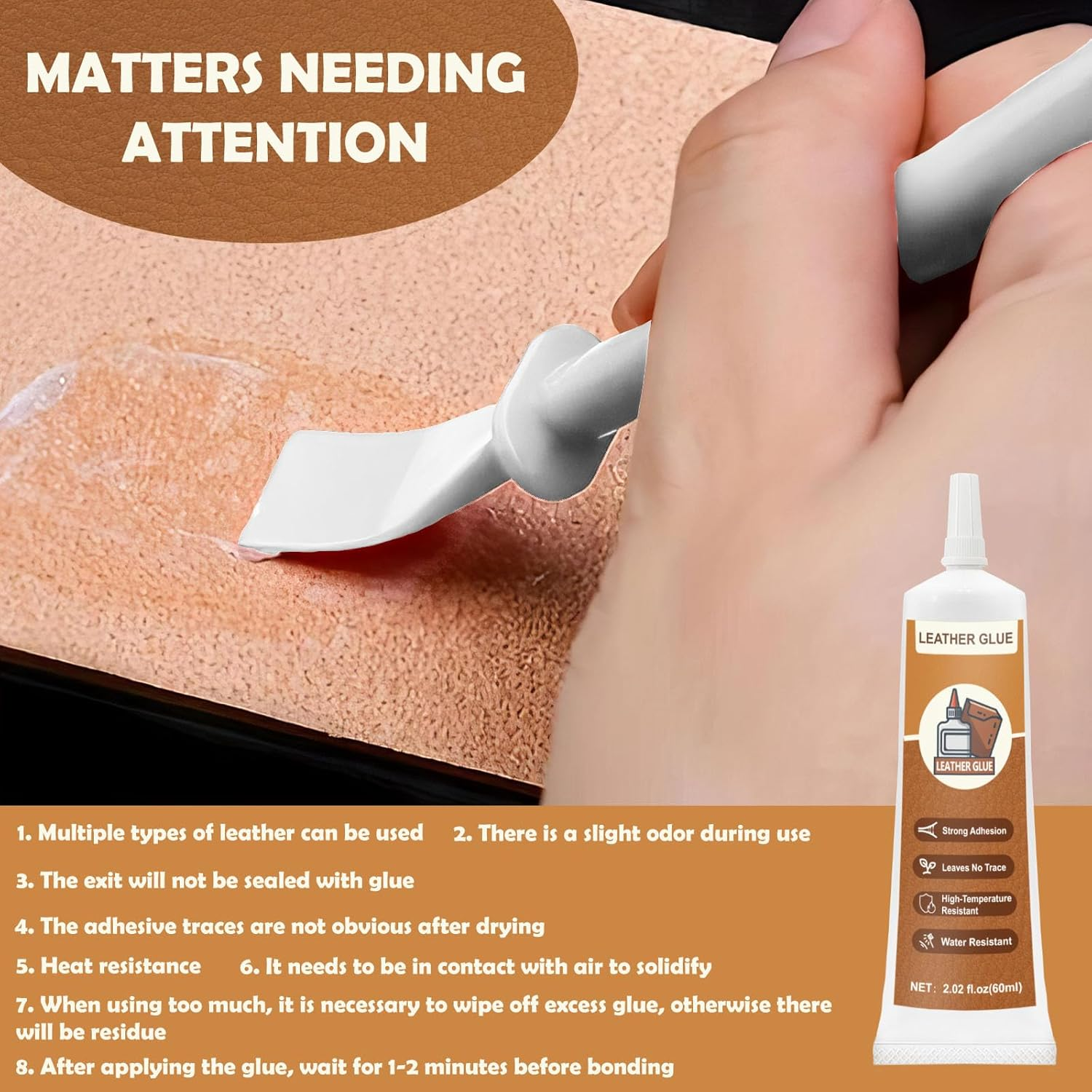 INNOVAYOU Leather Glue 120Ml, Leather Glue Adhesive Instant Bonding Permanent Clear Soft Strong Waterproof, Leather Glue Repair for Sofas, Car Seats, Purses, Leather Restoration and Bonding image number 2