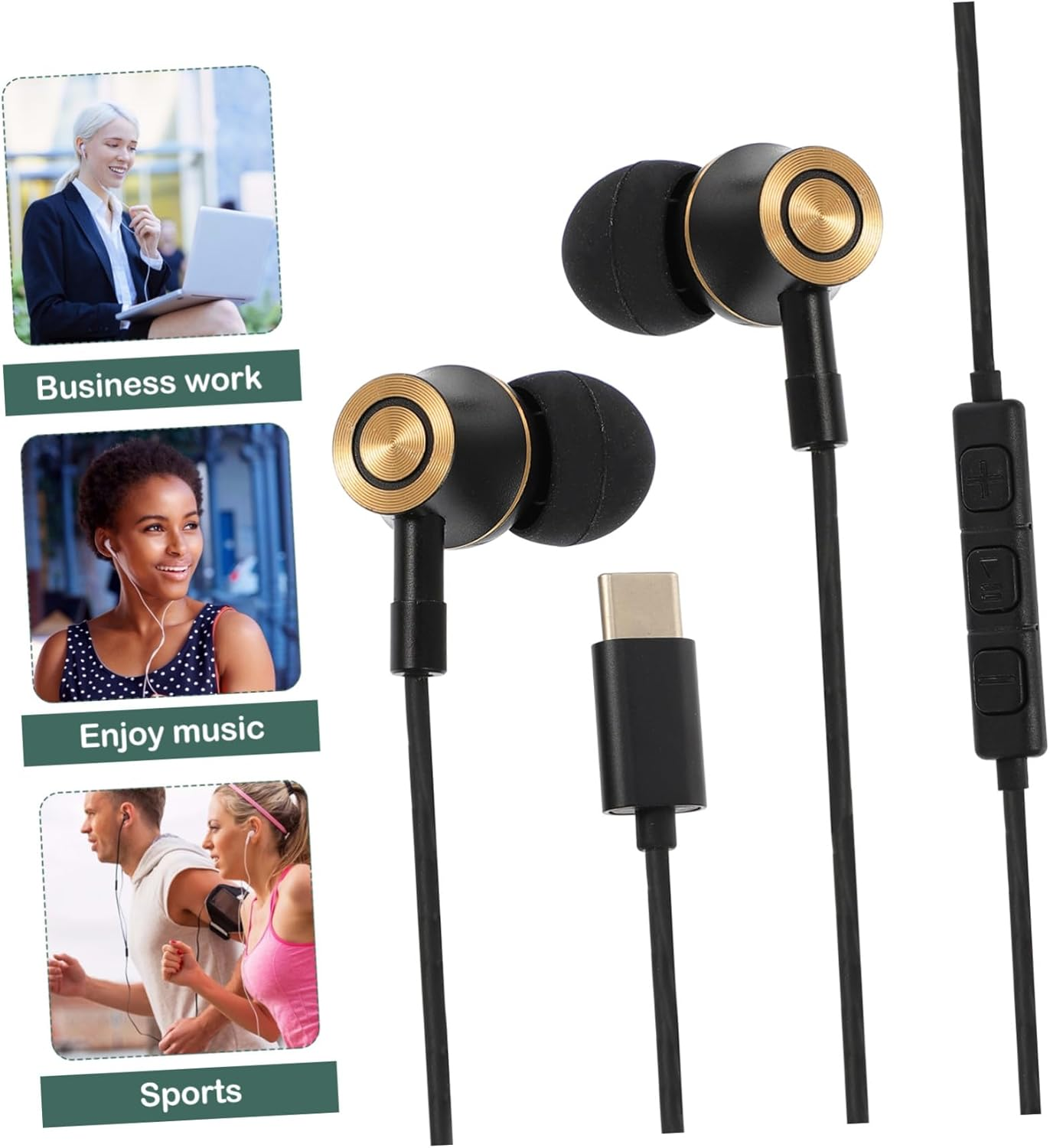 HONMEET USB Type-C In-Ear Earphones with Microphone for Phone Tablet Noise Canceling Wired Headset with TPE Cable Ergonomic Fit for Stable Comfortable Listening image number 2