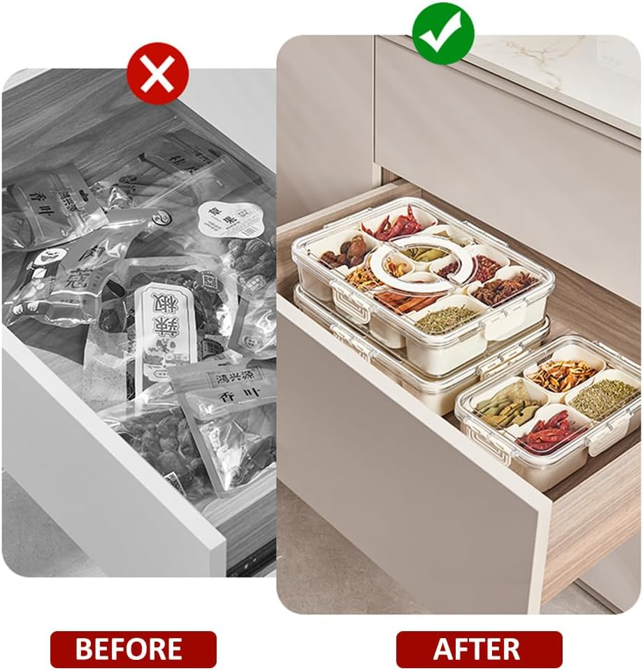 IRONA Snackle Box Container, Divided Serving Tray with Lid and Handle, Portable Snack Platters, Clear Organizer for Candy, Fruits, Nuts, Snacks, Perfect for Party, Travel& Picnic image number 5