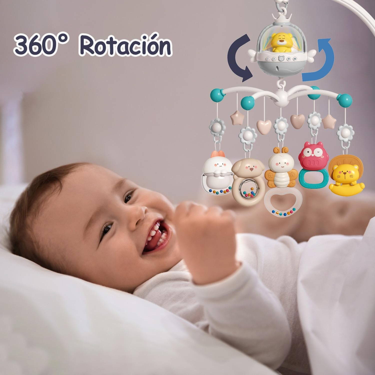 Baby Crib Mobile with Music and Light, Projector Function ＆ Remote Control, Musical Nursery Hanging Mobile for Infants Newborn Gift 0-12 Months, Babies Bassinet Mobile Clip On image number 3