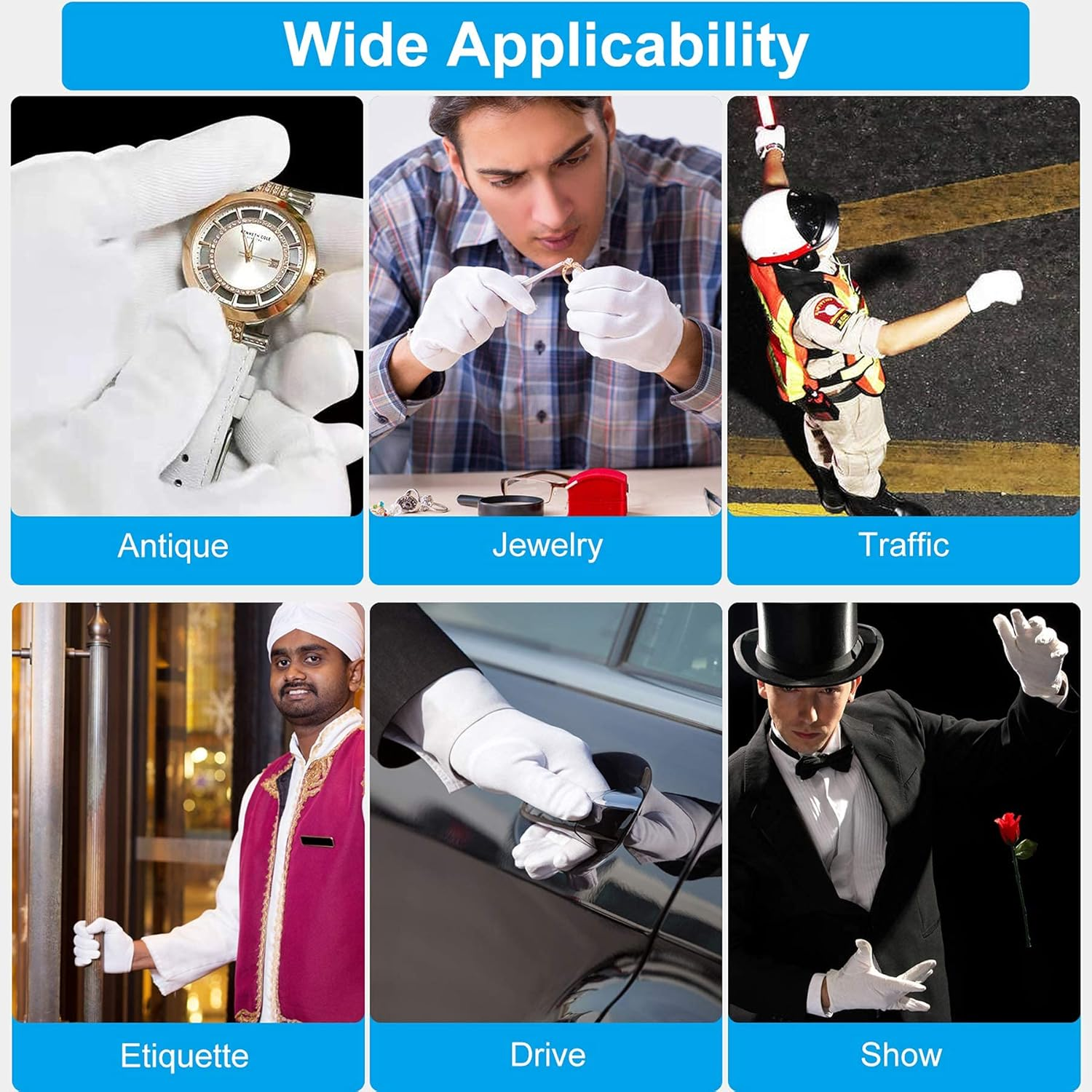 5Pairs(10Pcs) Moisturizing Gloves Overnight, Cotton Gloves for Dry Hands Eczema,White Cotton Gloves for Men and Women,Washable SPA Cotton Inspection Gloves, One Size Fit Most Cloth Gloves image number 3