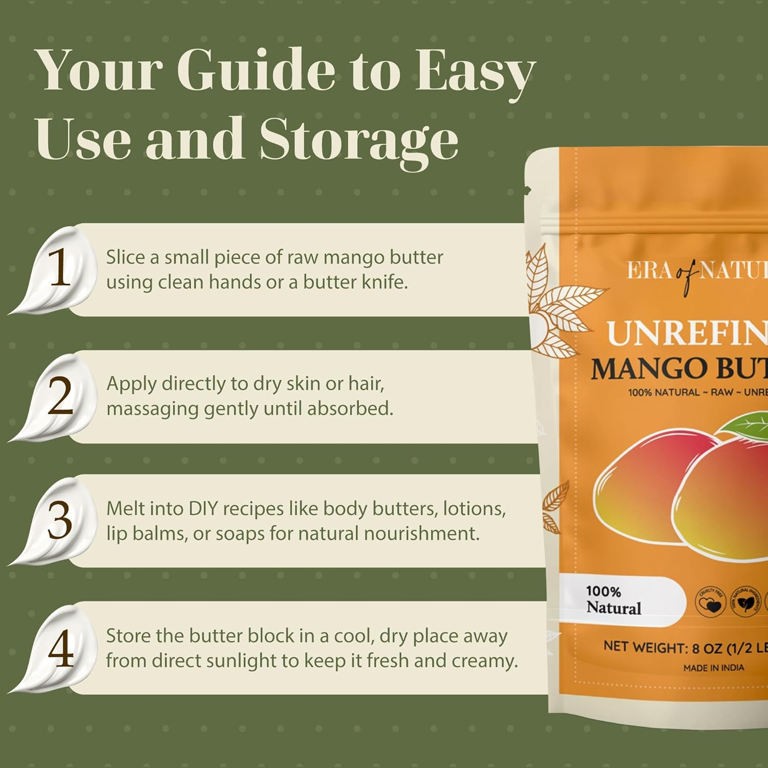 Raw, Unrefined Mango Butter, Amazing Moisturiser, Use Alone or in DIY Body Butters, Soaps, Lotions and Lip Balm - 100 Percent Pure and Fresh - 0.2Kg (240Ml) image number 6