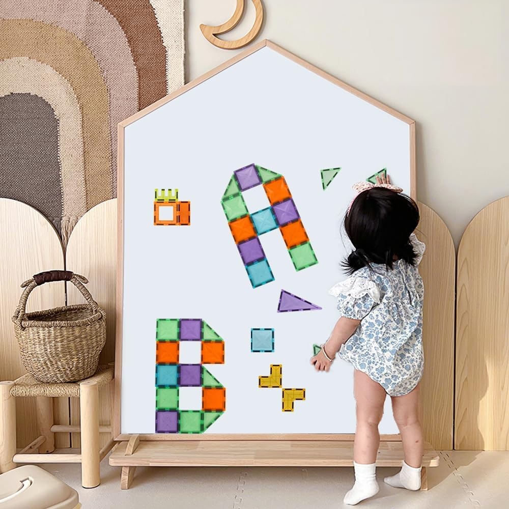 100Pcs Magnetic Tiles for Kids 3+ Year Old,Montessori Toys for Boys & Girls,Magnetic Building Blocks Sets,Stem,Building & Construction,Educational,Safe Creativity image number 3