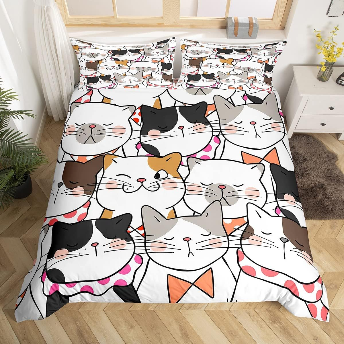 Homemissing Penguin Duvet Cover Set Cartoon Penguin Bedding Set for Kids Boys Girls Cute Animal Comforter Cover Lovely Funny Quilt Cover 3Pcs Double Size