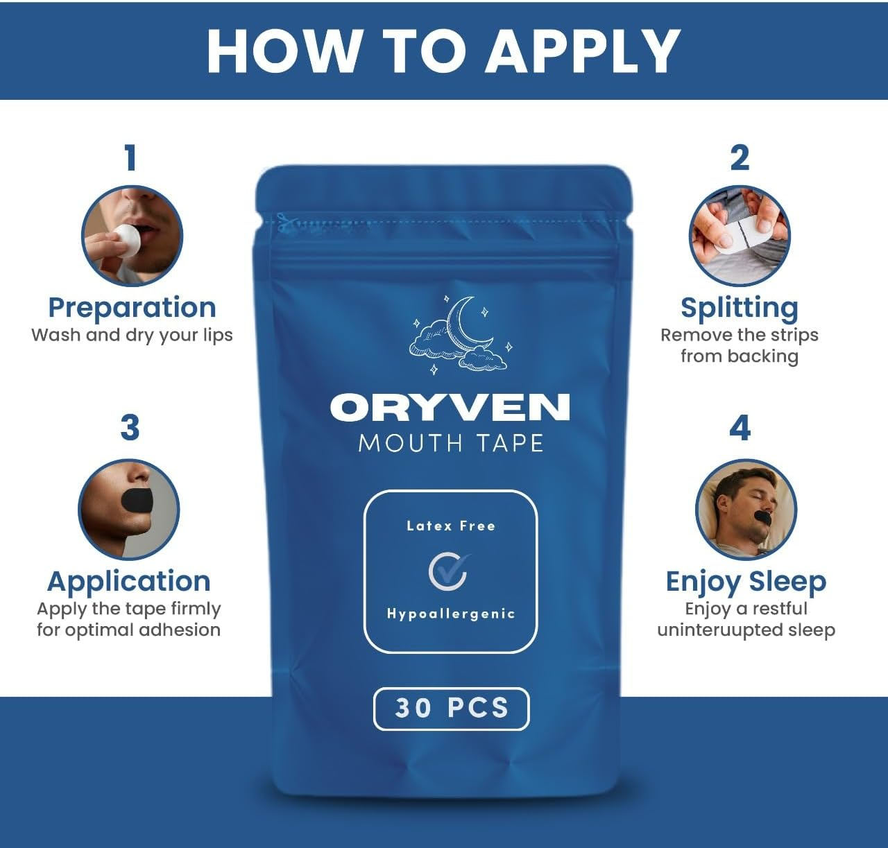 Hypoallergenic Mouth Tape for Sleeping 30 Pack anti Snoring Sleep Strips Gentle and Latex Free Breathable Design for a Better Night&rsquo;S Sleep image number 3