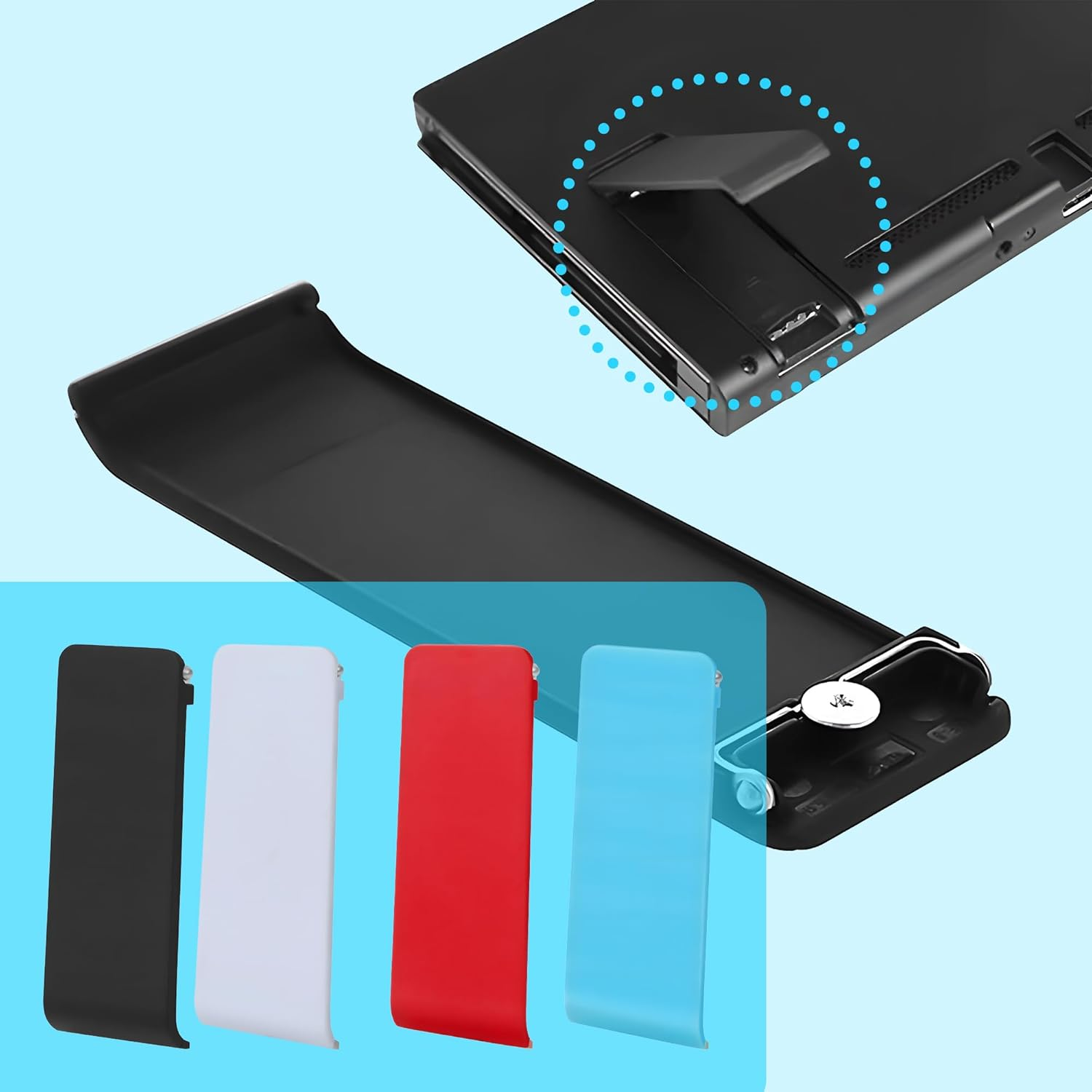 4 Pack Nintendo Switch Kickstand Replacement Kit with 8 Thumb Grips - Ultimate Backup Solution, DIY Installation, Repairing Broken/Damaged Kickstand, Spare Part for Nintendo Switch Console image number 4