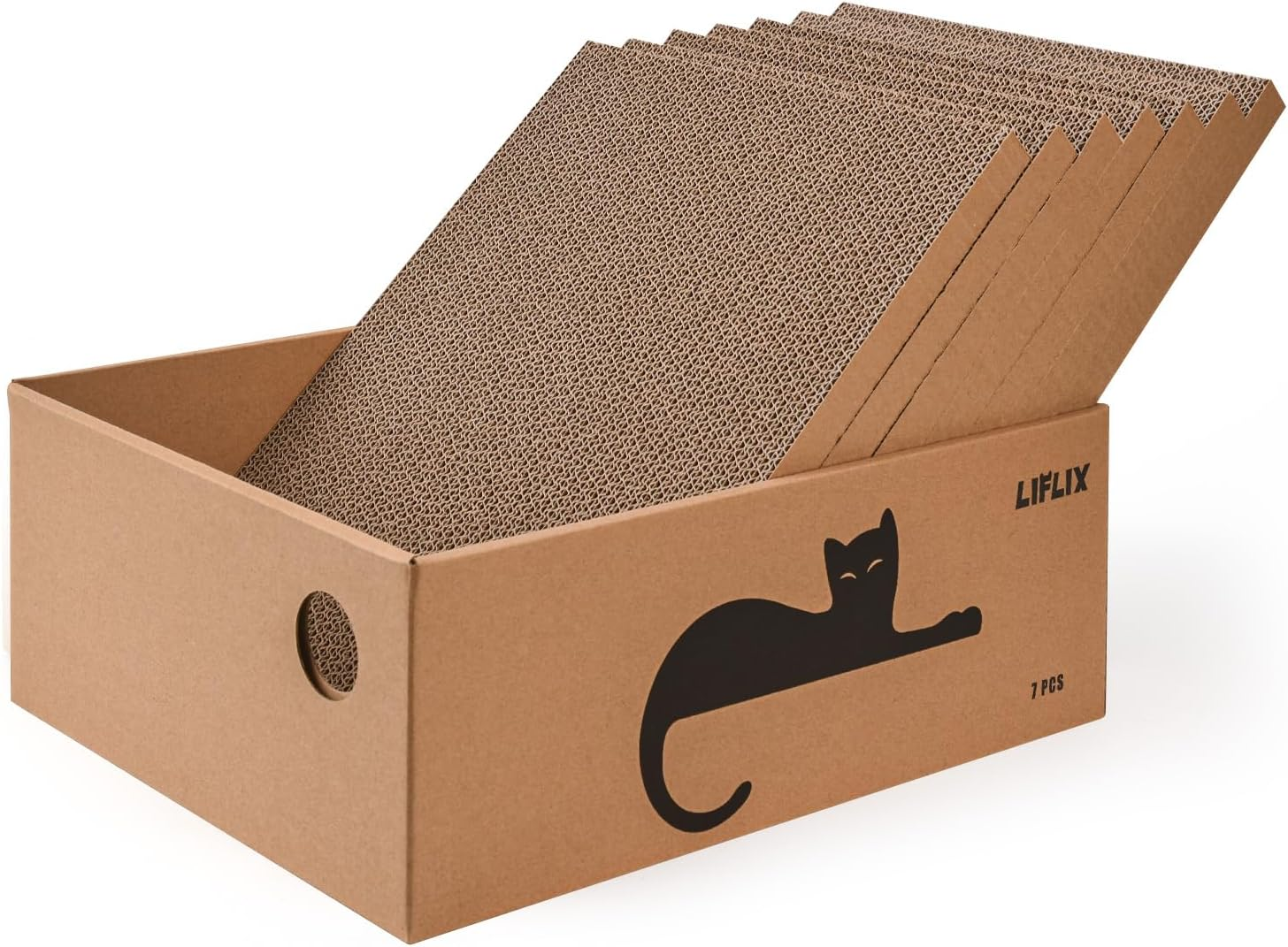 LIFLIX 7PCS Reversible Cat Scratch Pads with Box, Cat Scratch Boxes for Indoor Cats，42 X 32 X 15 CM Extra Large Cardboard Scratcher with Catnips image number 3