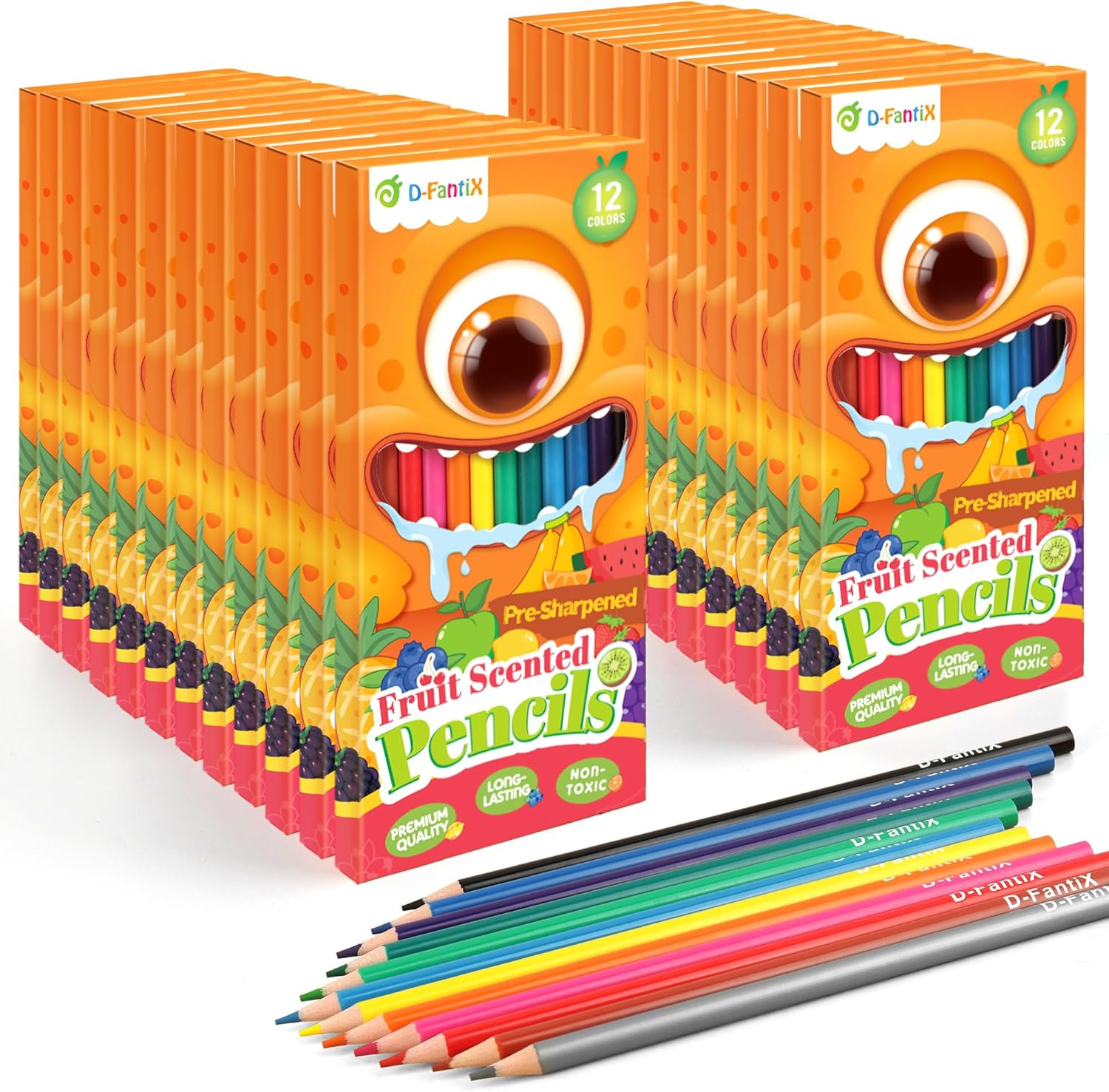D-Fantix 24 Pack Fruit Scented Colored Pencils Bulk, 288 Count Pre-Sharpened Coloring Pencils Sets for Kids Students, Ideal Gifts for Classroom Prizes, Donations, Party Favors, Back to School Supplies image number 4