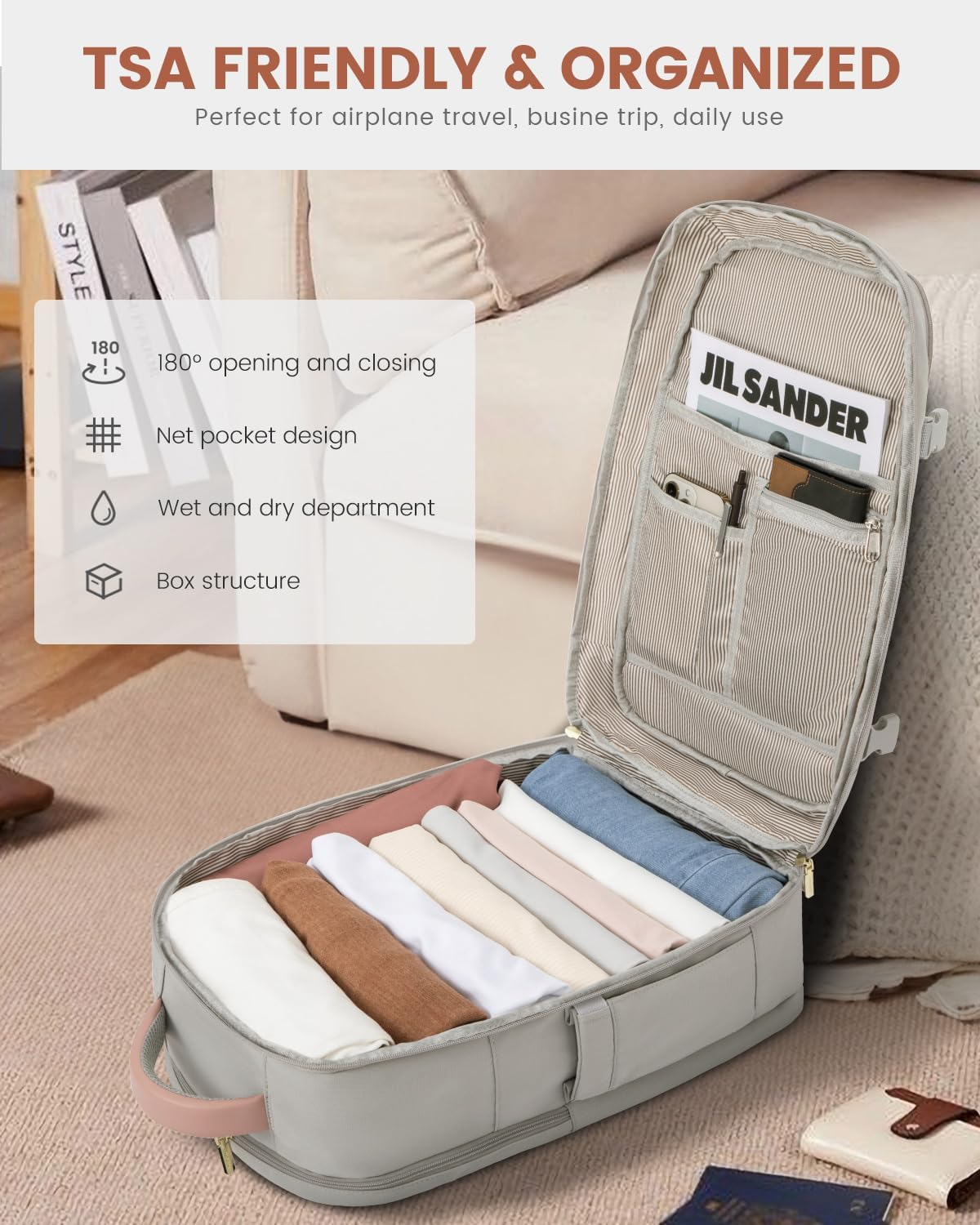 LOVEVOOK Carry on Travel Backpack for Women Men Flight Approved, 40L/50L Personal Item Backpack for Airplanes, Business Weekender Overnight Daypack Fits 17 Inch Laptop image number 3