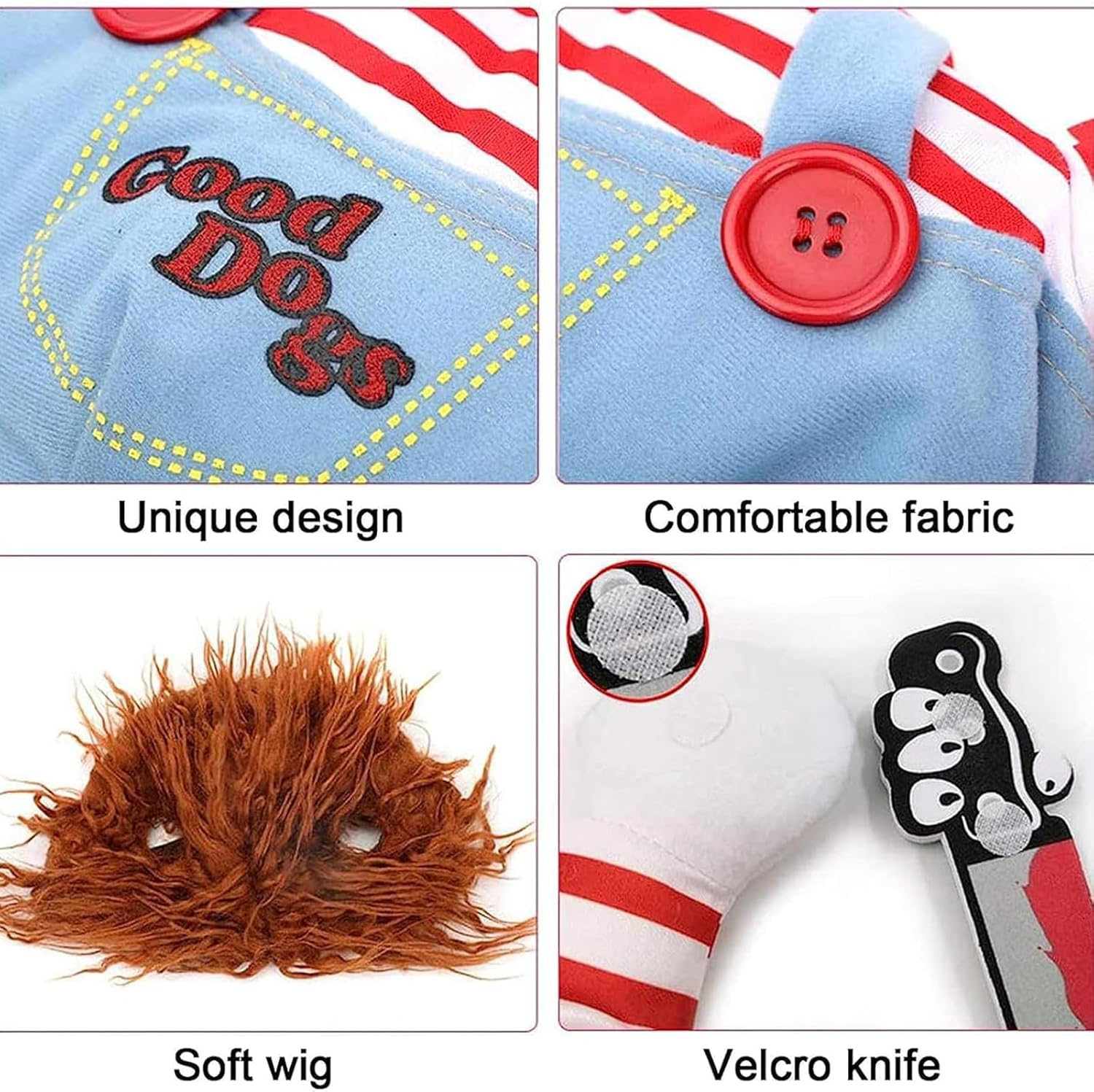 Pet Deadly Doll Dog Costume, Visuivit Novelty Dog Cosplay Funny Halloween Costumes, Cute Dog Clothes for Small Medium and Large Dogs, Party Dress up Cool Dog Outfit Scary and Spooky Apparel (L) image number 4