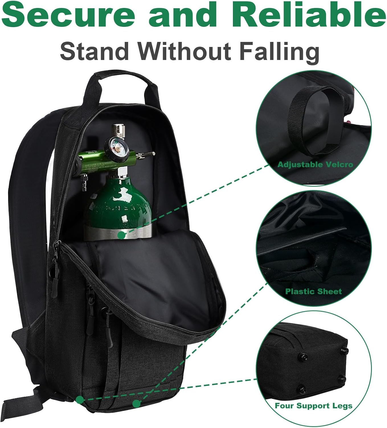 Portable Oxygen Tank Backpack for Size M2, B/M6, C/M9, ML6, A/M4, C/M9, Comfortable Medical Oxygen Cylinder Backpack Bag with Durable Straps for Travel - Not Suitable for Size D (Black), Black image number 4