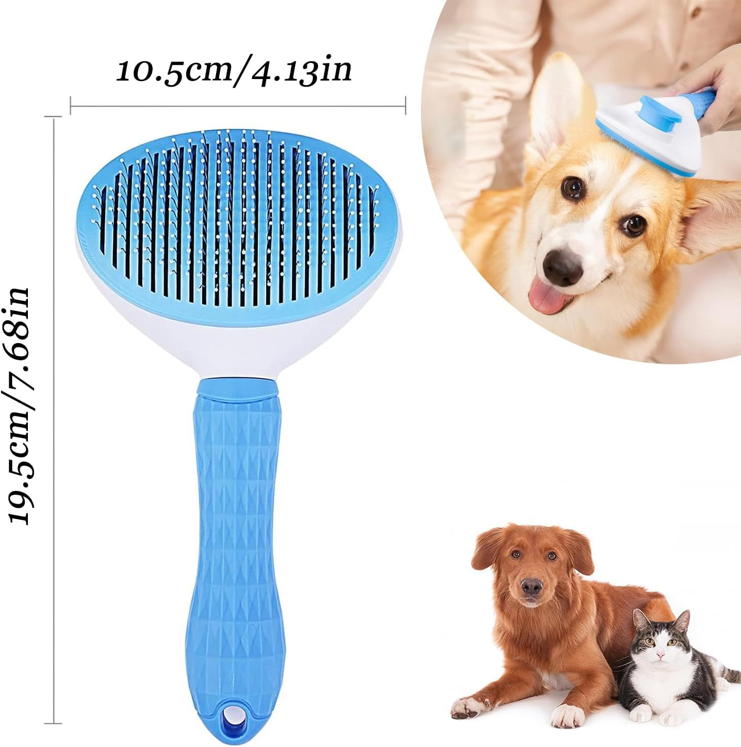 Dog Brush Cat Grooming Comb Self-Cleaning Pet Slicker Brushes Dogs Grooming Tool with Cleaning Button Cat Shedding Tools for Long Short Haired Dog Cats Remove Loose Fur Undercoat Tangled Brush (Blue) - Pink image number 3