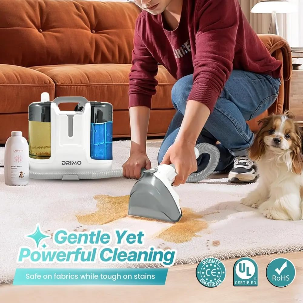 A-Wash Drimo Pro 6-In-1 Spot Cleaner 450W Portable Carpet & Upholstery Cleaner W/Spray & Extract Technology for Pets, Pet Brush, 6 Heads, Self-Cleaning, Lightweight for Home Car Furniture image number 1