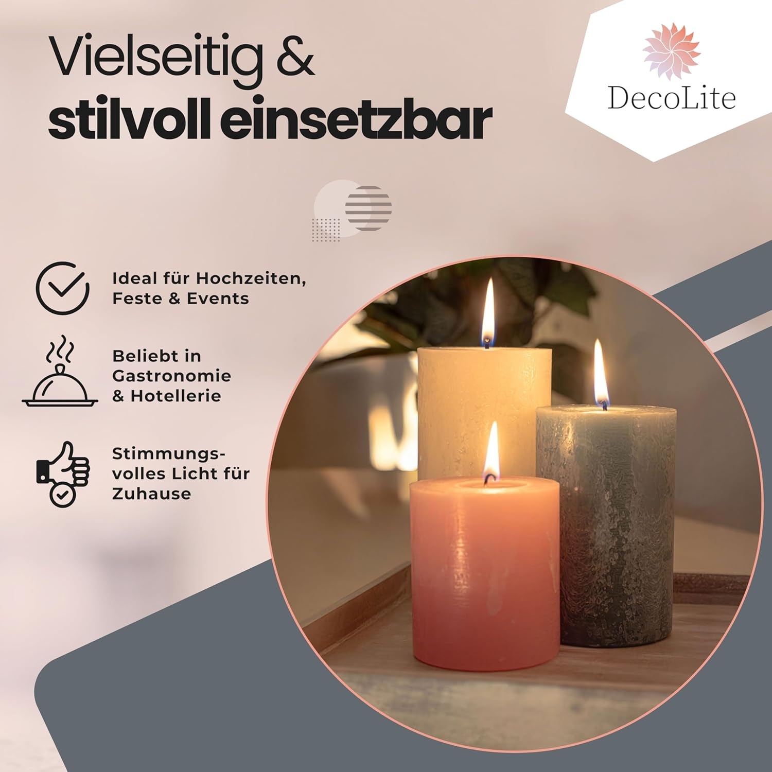 Rustic Pillar Candles, Set of 4, 140 X 70 Mm, Self-Extinguishing Safe Candle, Coloured RAL Certified, Burning Time Approx. 69 Hours, Made in Germany, Rustic Decorative Candles (Antique Pink) - Charcoal image number 7