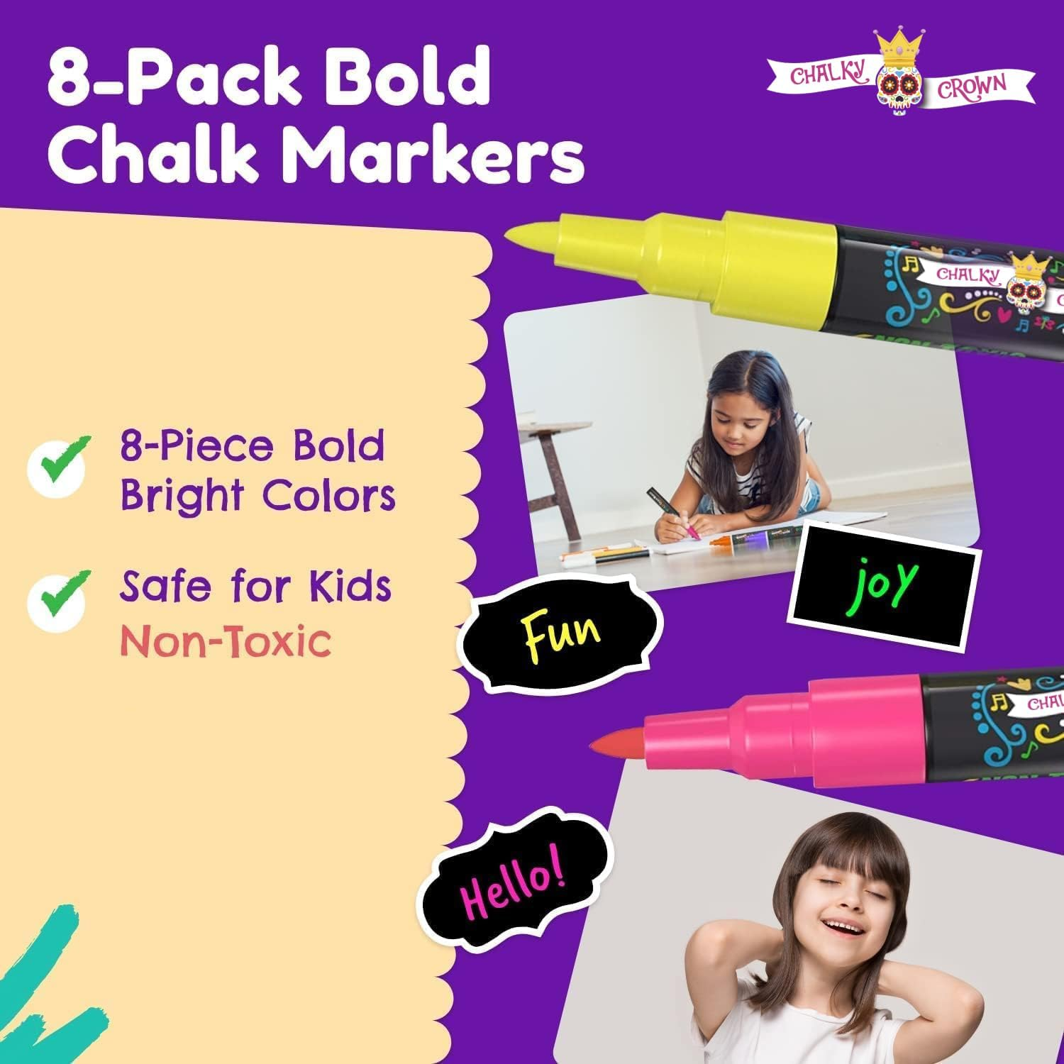 Liquid Chalk Markers Fine Tip - Bold Color Chalk Board Marker for Chalkboards, Windows, Signs, Blackboards- 1Mm Tip (8 Pack)- 24 Chalkboard Labels Included image number 2