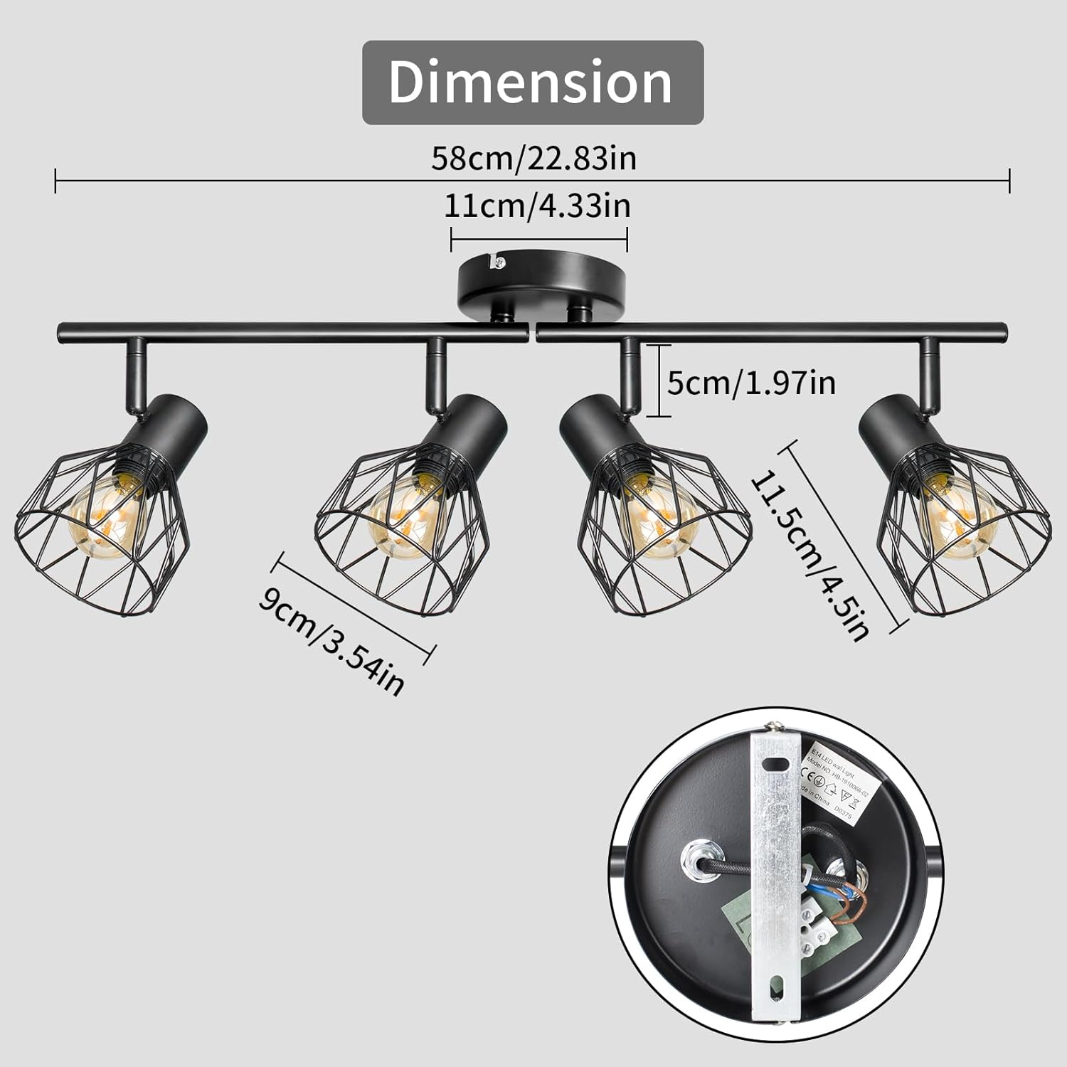 Spot Light Fittings for Ceilings Adjustable Metal Wire Cage Kitchen Spotlight Ceiling Lights with E14 Base Black 4 Way Ceiling Light Industrial for Bedroom Hallway Living Room Shop - Black 2 Spot image number 3