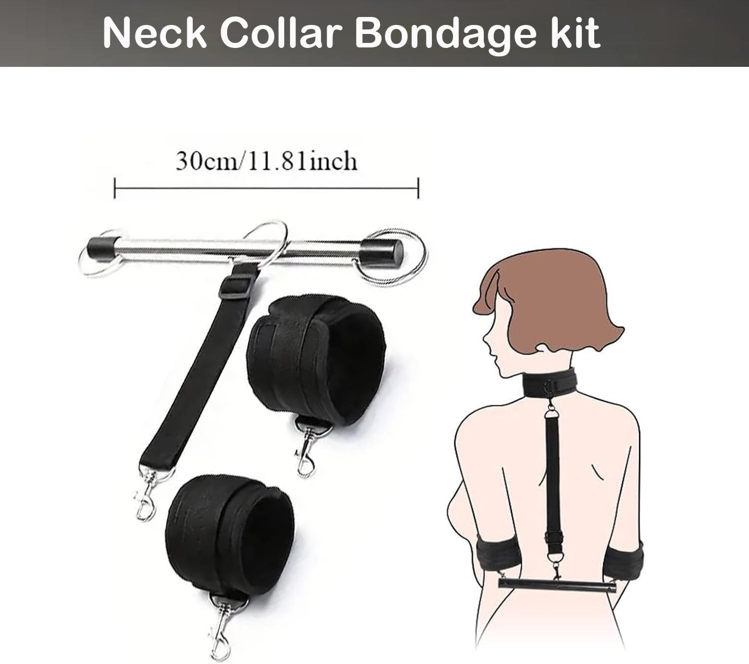 Sex Toys Spreader Bar 30/50Cm with Wrist Ankle Neck Collar Restraint Kits Adjustable Handcuffs Collar Bondage Set BDSM for Women Adult Couple image number 3