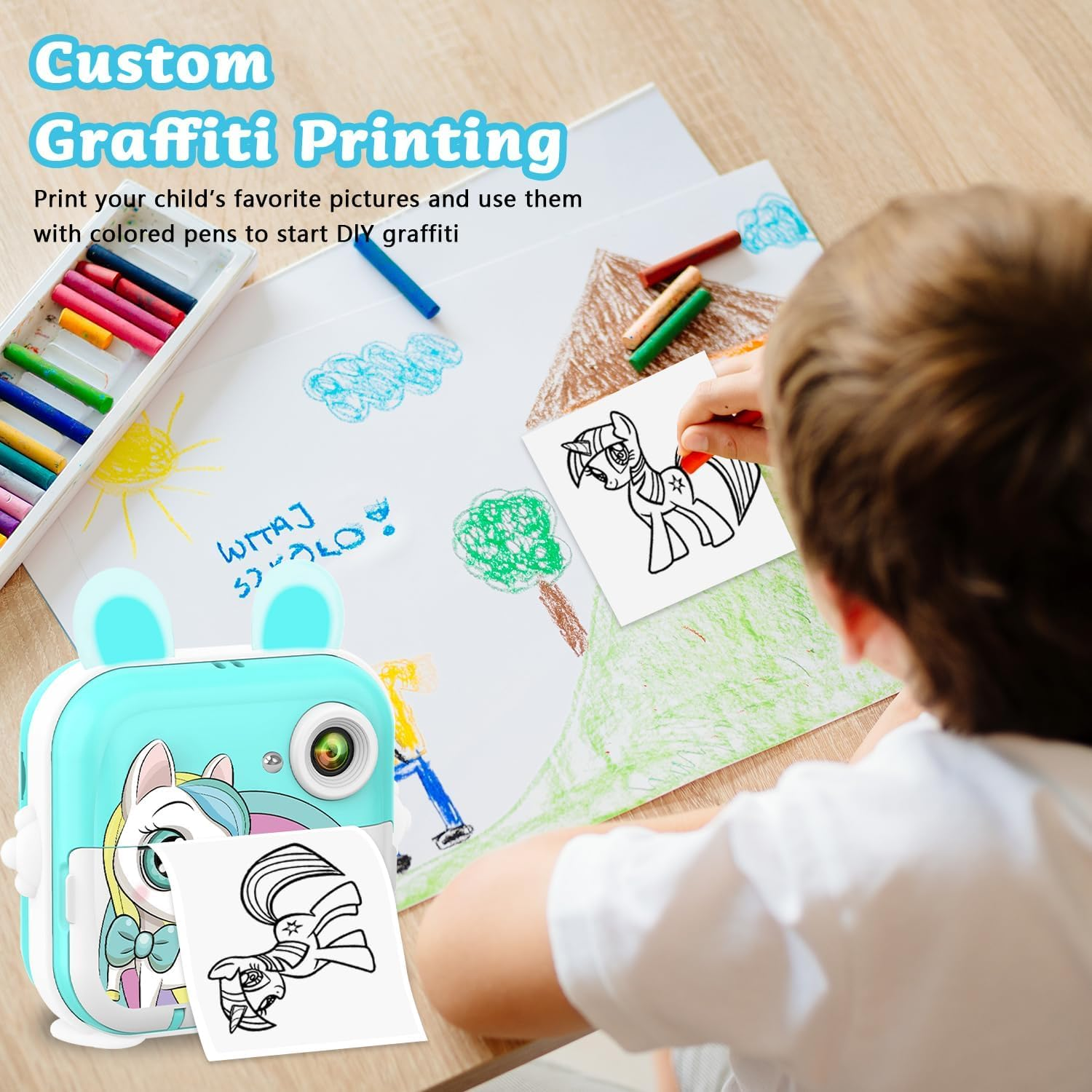 PTHTECHUS&reg; Kids Camera Instant Print, 2.4 Inch IPS 1080P Instant Camera for Kids, 48MP HD Digital Video Recorder with 32GB SD Card, Christmas Birthday Portable Toy for Age 3-12 Girls Boys ﻿ (Blue) image number 1