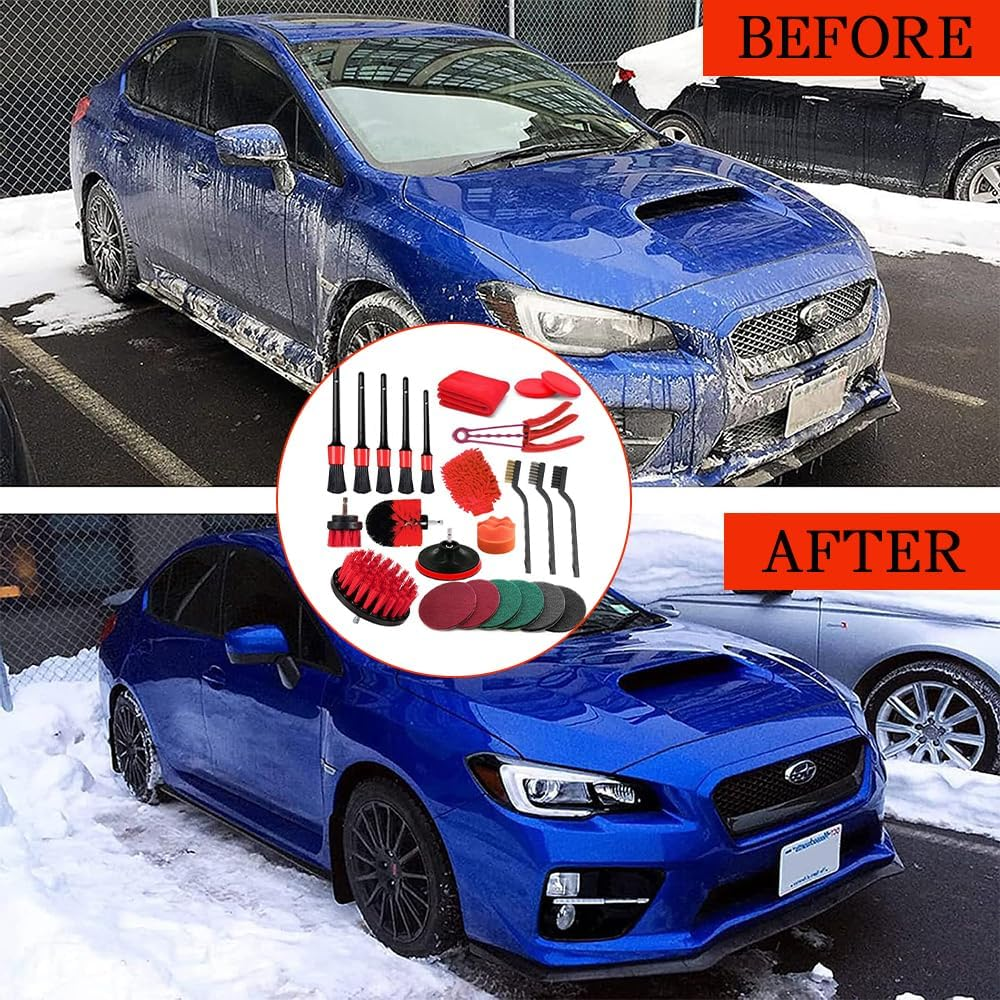 25 Pcs Car Detailing Kit,Auto Detailing Drill Brush Set,For Cleaning Wheel,Tire and Rim Brush,Car Wash Kit,For Cars,Bikes,Carpet,Bathroom,Kitchen image number 1