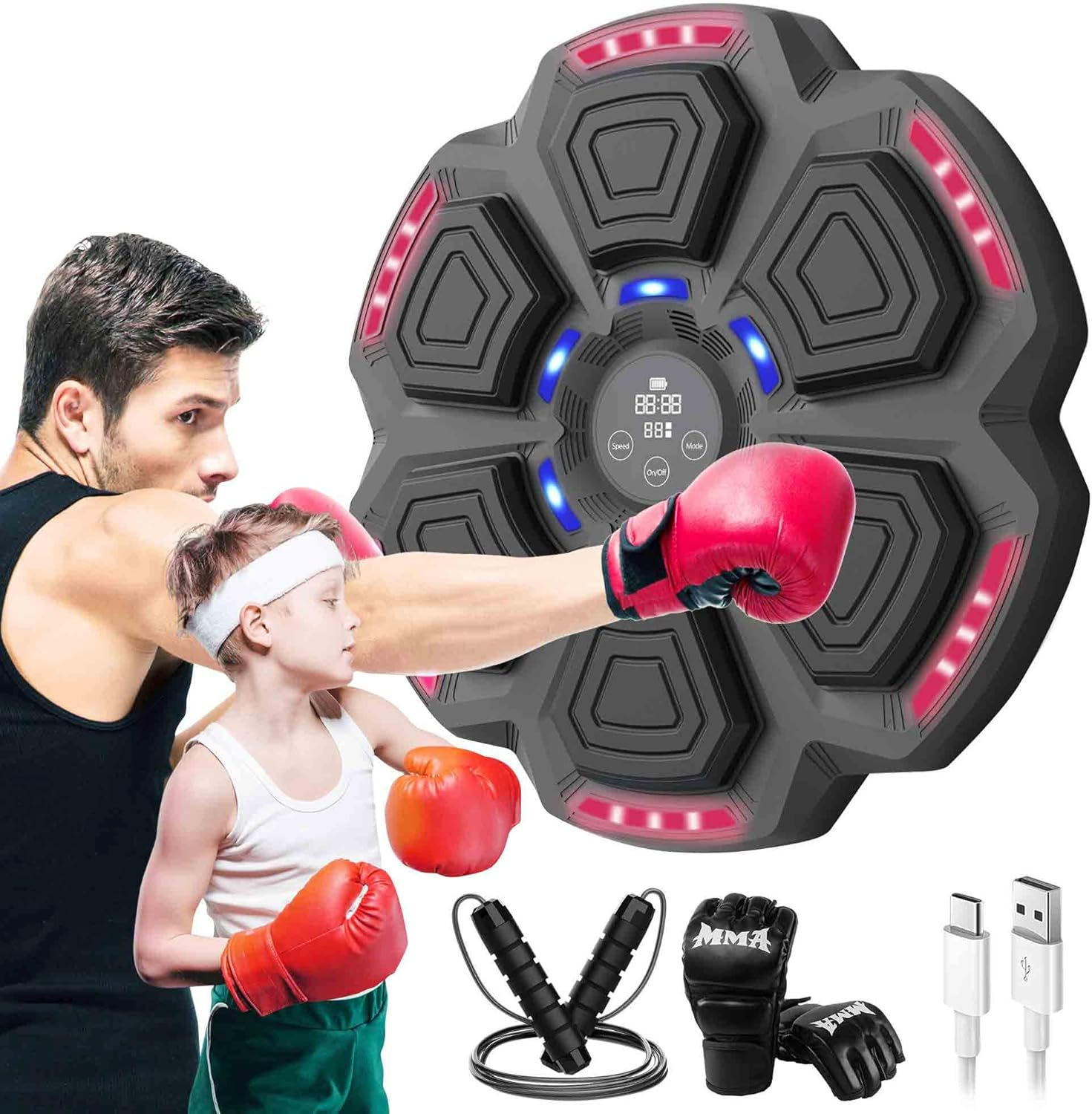 Heyolo Music Boxing Machine with Boxing Gloves, LED Electronic Wall-Mounted Boxing Punching Machine, Musical Boxing Training Machine for Adults and Kids, Workout Equipment for Home Gym image number 3