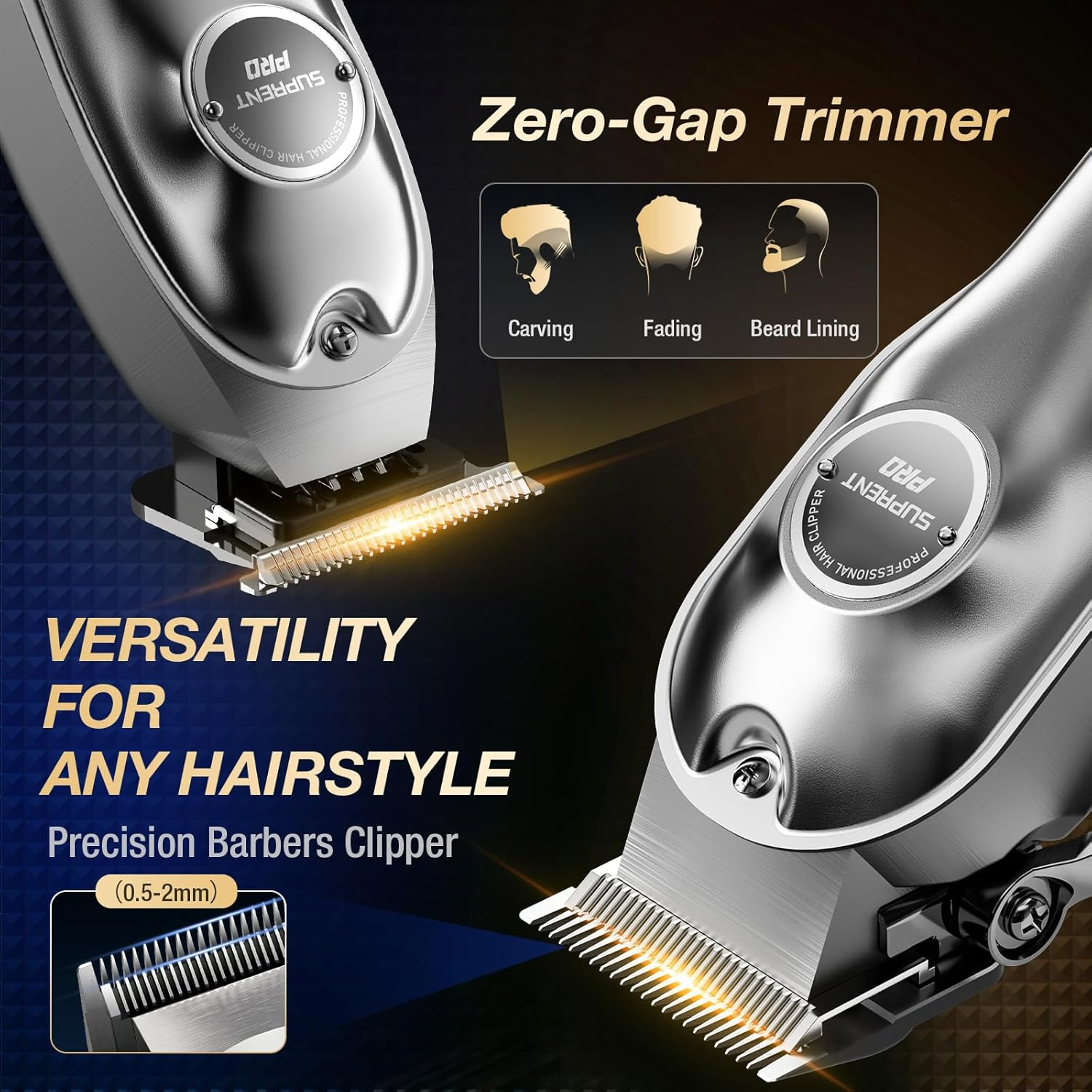 SUPRENT Professional Hair Clippers for Men, Cordless Hair Cutting Kit, Barber Clippers & Zero-Gapped Trimmer Combo with Type-C Rechargeable, Titanium Plated Ceramic Blade (Silver) image number 1