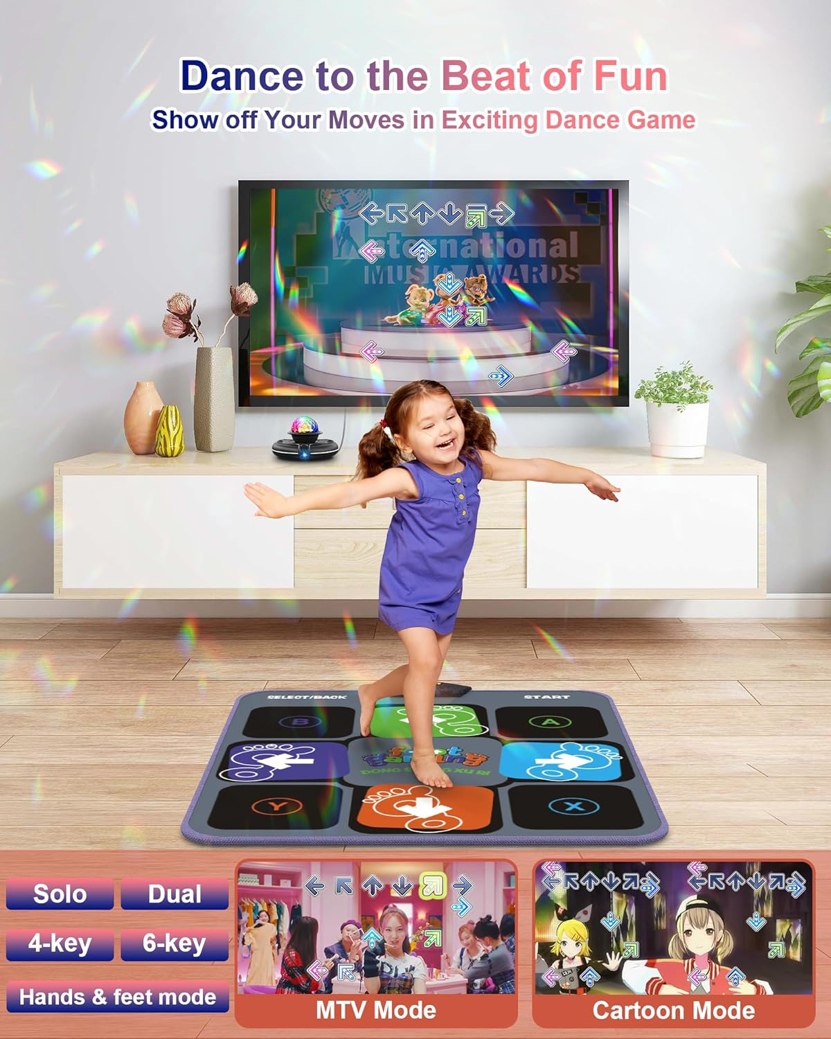 Acelufly Dance Mat - Dance Mats for TV with Camera, Non-Slip Play Mat with 2 Wireless Handles & Colourful Disco Ball, Dance Cushion Game for Kids and Adults, Boys, Girls - Pink image number 2