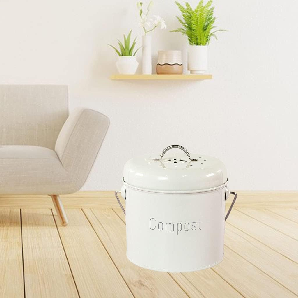 XIMING Garden Compost Bin Countertop Compost Caddy Bin with Carrying Handle Easy Clean - Milky White, as Described image number 3