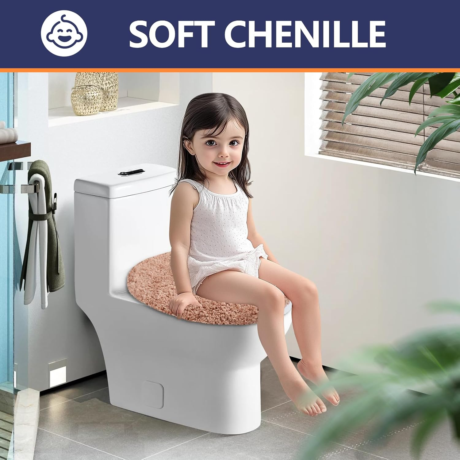 Luxury Soft Microfiber Toilet Lid Cover Machine Washable Solid Toilet Seat Cover 17.5" X 15" Adjustable Rubber Backing Fits Most 16-17.5" L X 14-16" W round Oblong and Elongated Toilet Seat image number 2