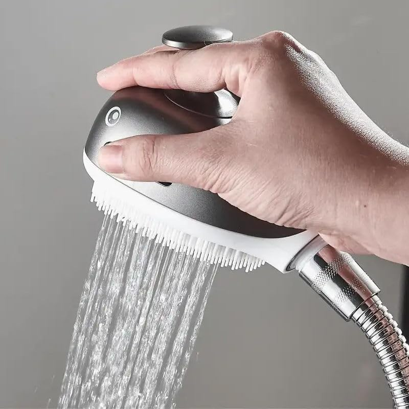 Dog Shower & Grooming Supplies - 2-In-1 Sprayer Brush with Built-In Soap Dispenser, Shower Attachment for All Pets Indoor,Outdoor Use (Grey) image number 4