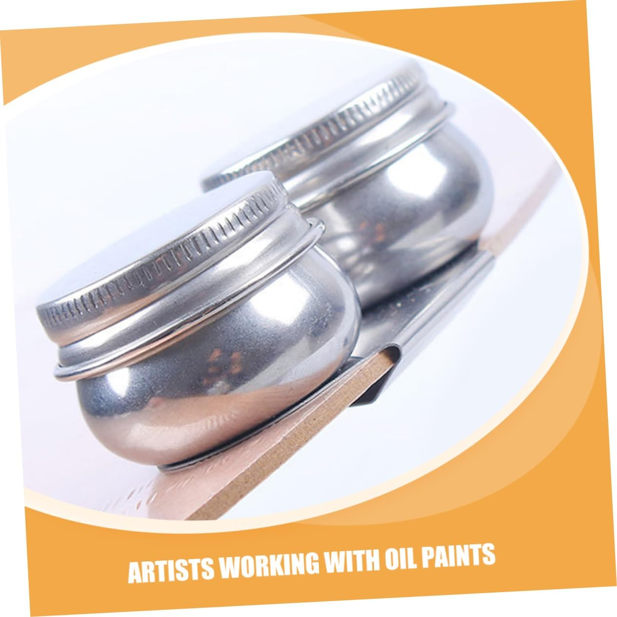 Stainless Steel Oil Painting Double Palette Cups Lid 6Cm Portable Artist Solvent Container Painting Brush Washing Bucket for Acrylic and Oil Paint Supplies image number 2
