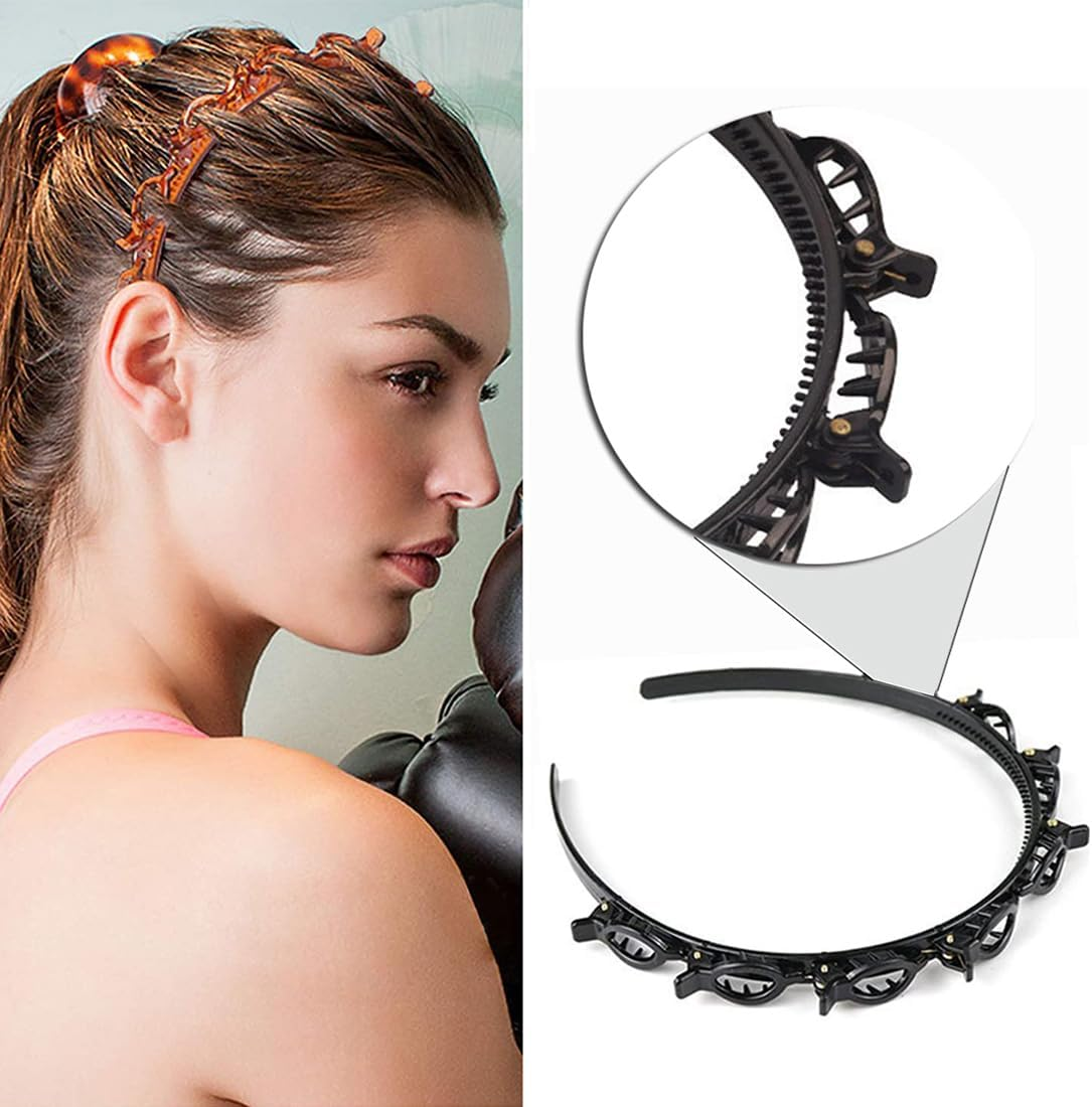 LICHUANUK Bangs Hairstyle Hairpin, 2 Pieces Hairstyle Aid Headband with Clips, Hairpins Hairdressing Supplies, Headband Hair Accessories Hair Band, Hair Band with Clips, Twist Clip Headband image number 2