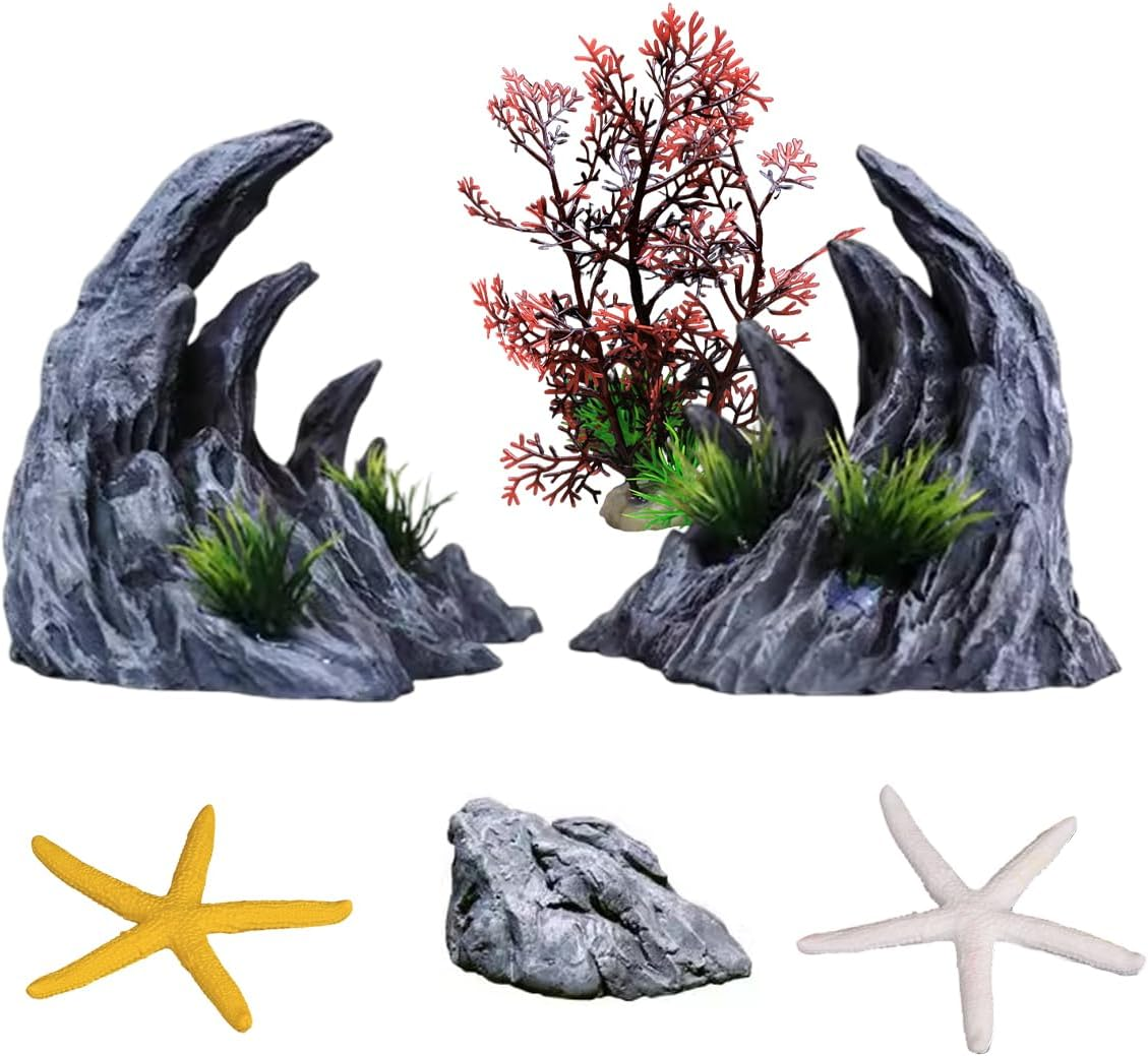 Fish Tank Simulation Resin Green Dragon Stone Canyon, Aquarium Landscape Decorative Rock Ornaments, Valley Stone Package