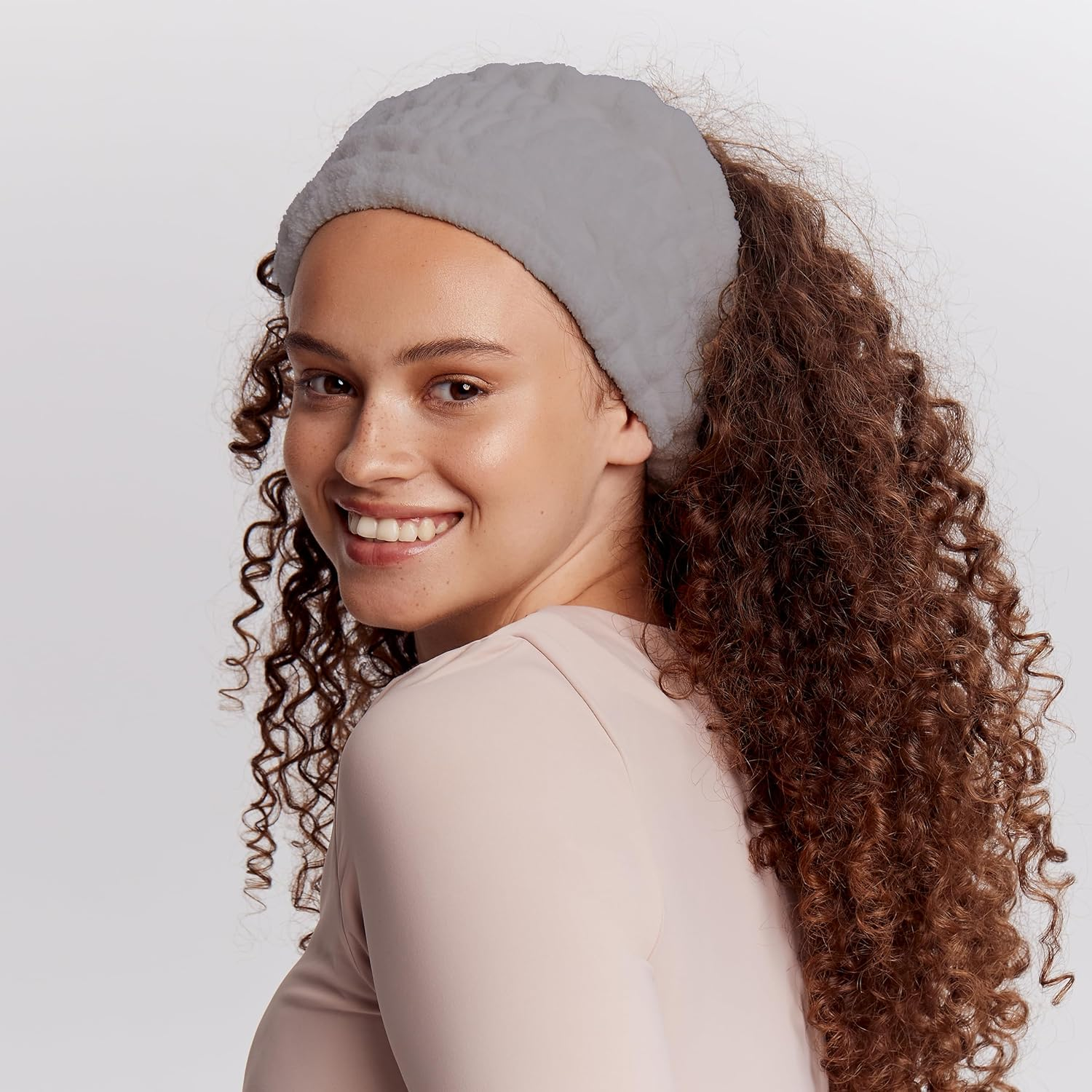 Multifunctional Headband for Makeup & Skin Care - Elastic Spa Headband, Hair Turban, Hair Protection Band for Women, Ideal for Face Washing, Microfibre, Washable (Grey) image number 1