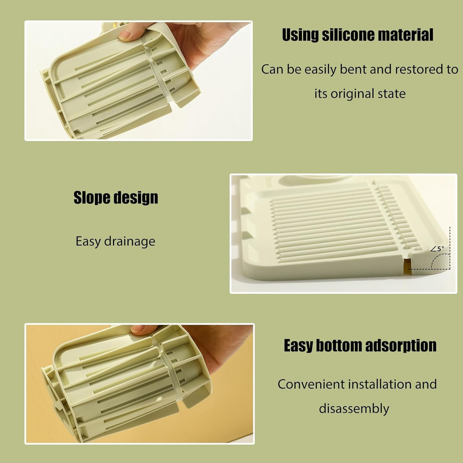 Premium Faucet Mat for Kitchen Sink &ndash; Upgraded Silicone Splash Guard with Quick Drying & Dish Soap Sponge Holder, Ideal for Stone Sinks in Kitchen & Bathroom (Gray, 1 Pack)