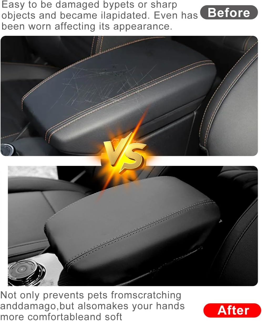 Center Console Cover for 2024 2025 Ford Ranger Accessories Leather Armrest Cover Ranger Xl/Xlt/Lariat/Raptor Anti-Scratch Arm Rest Seat Cover Customized Middle Console Lid Pad Protector(Black) - Balck image number 2