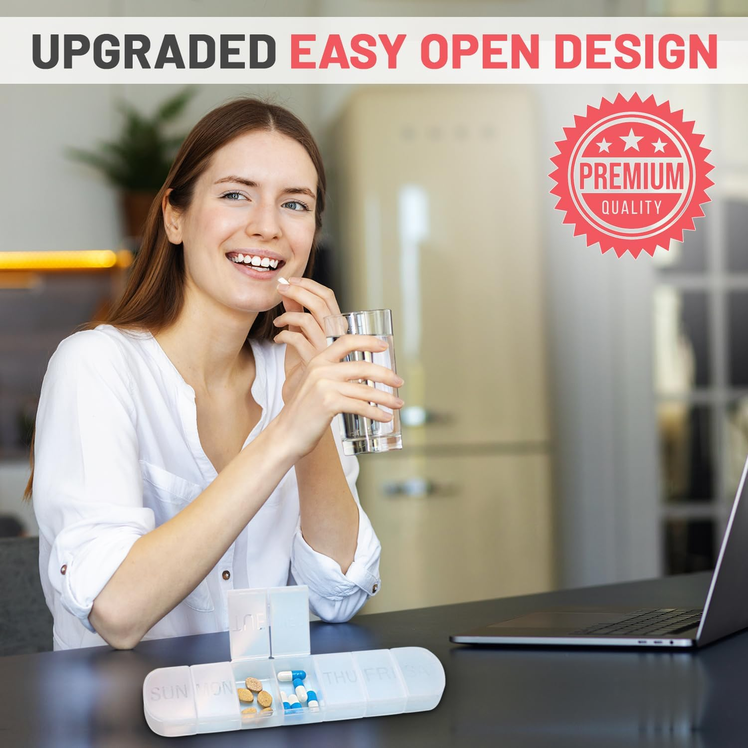 New Weekly Pill Organizer 7 Compartments PP Plastic Storage Box Custom Logo Color Portable Pill Case 7 Days Pill Box (Red)