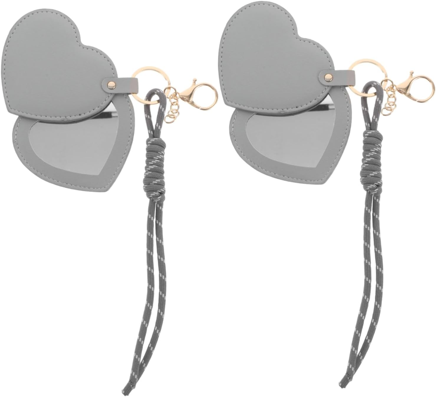 ASAKKURA 2Pcs Heart Compact Mirror with Rotation PU Leather Wristlet Keychain Vanity Mirror for Women Portable Travel Makeup Accessory for Pockets Bags and Handbags