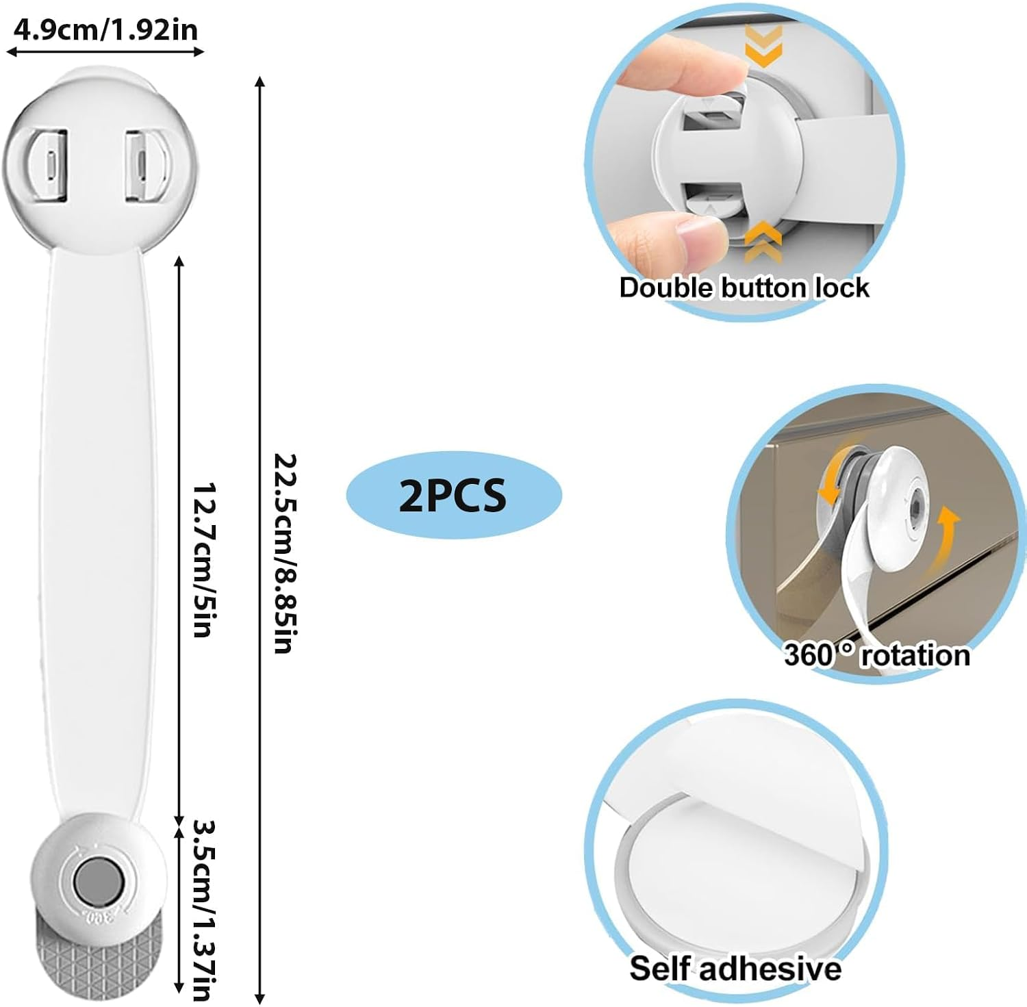 Child Proof Cupboard Locks, 2PCS Baby Proofing Latches for Cabinets and Drawers, No Tools Needed for Installation, Fridge Lock for Kitchen, Bathroom, Living Room and Office, 23.5 * 4.9Cm, Grey image number 2