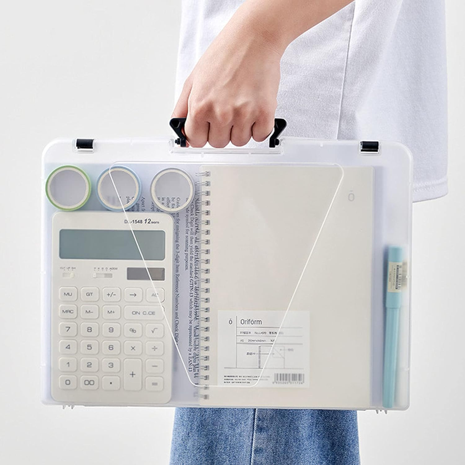 F Fityle Portable File Box Transparent Plastic Box Office Supplies Holder Document Paper Protector Desk Paper Organizers Case - A5 Thin Black image number 5