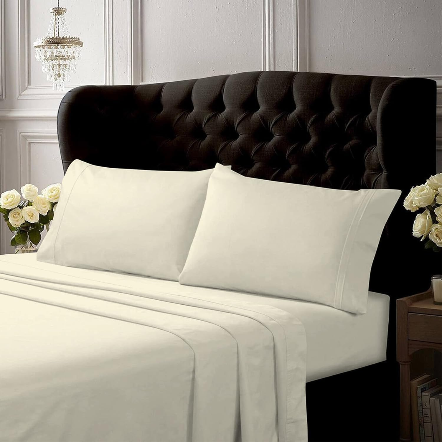 Tribeca Living Egyptian Cotton Percale 350 Thread Count Deep Pocket Sheet Set Queen Silver, 350ECPE4PSSQUSI