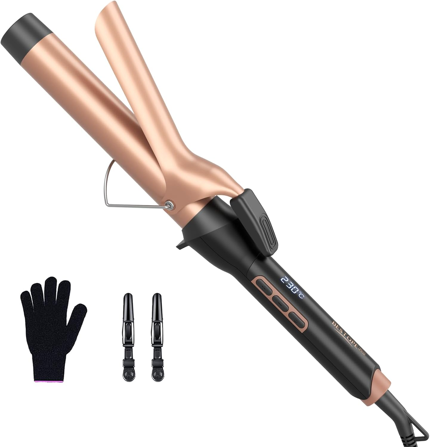 BESTOPE PRO Curling Iron 25 Mm, Large Curls with Tourmaline Ceramic, Anti-Static, LCD Display, 120 &deg;C - 230 &deg;C, Quick Heating for Natural Curls