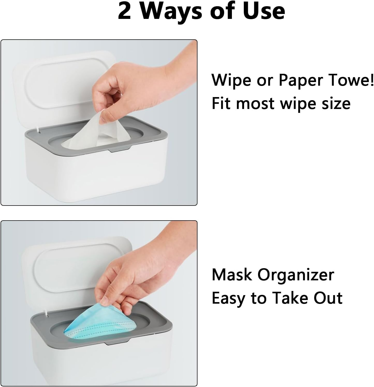 Wipes Dispenser for Baby & Adult, Wet Wipe Dispenser Compatible with Baby Wipes, 80 Wipes Capacity, Suitable for Living Room, Bathroom, Nursery, Easy Pull, Non-Slip Case by CRFY (Grey) image number 1