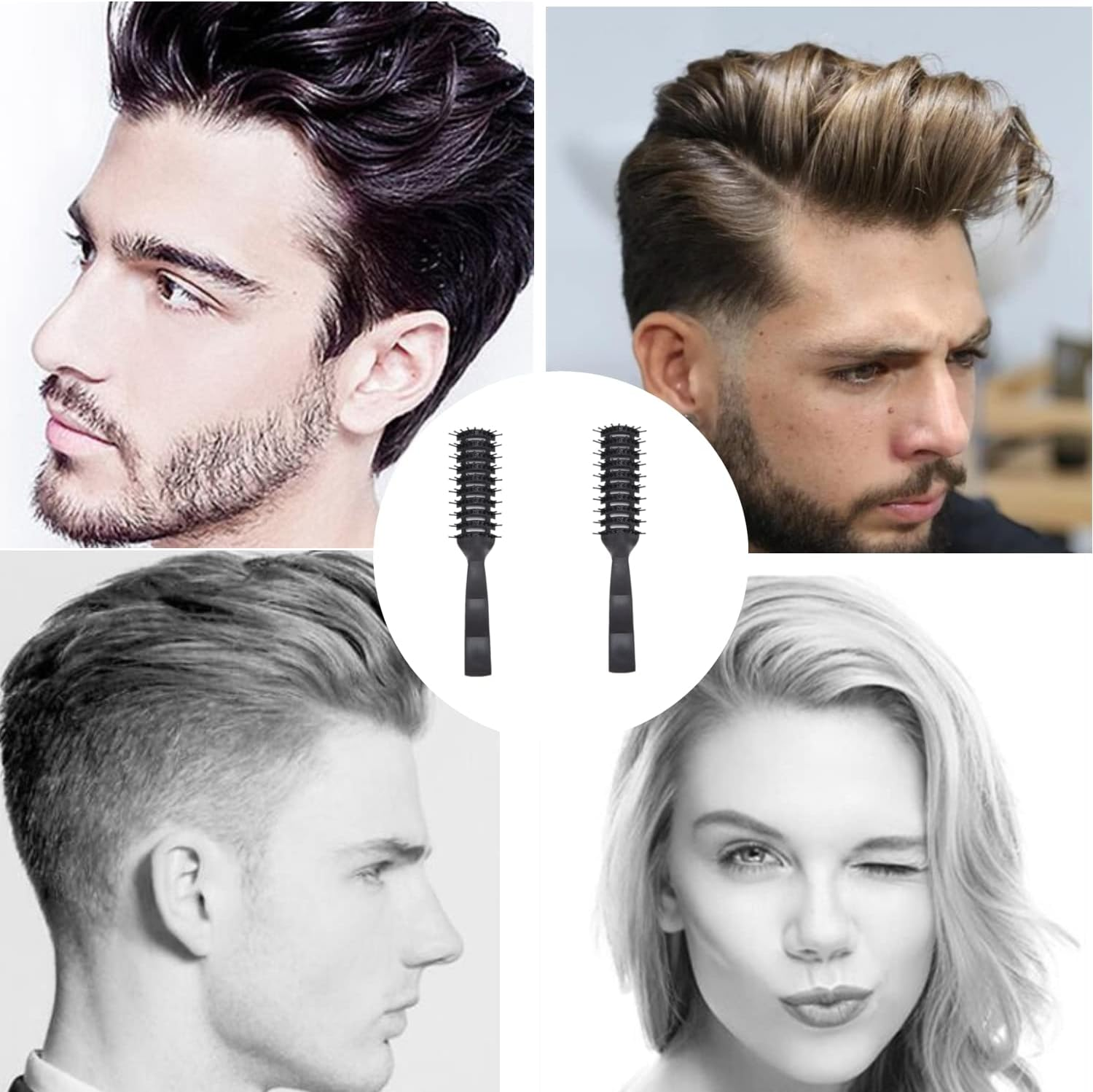 Pack of 2 Ventilated Detangling Brushes, Anti-Static Detangling Brushes, Styling Hair Brush Tool for Blow-Drying, Massage Hair Brush for Men and Women image number 4