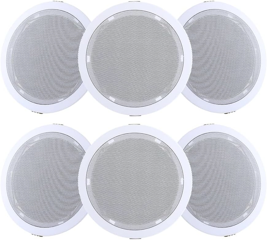 Giantz 6&rdquo; Ceiling Speaker, Set of 6 80W Stereo Audio Speakers Tweeter Wall Mount Home Theatre System, Metal Cover Voice Coil and 2 Retaining Clips White