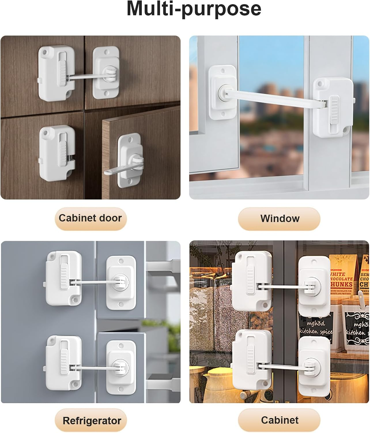 Refrigerator Lock, 2 Pack, Press & Slide Baby Proof Locks with Adhesive & Screws for Fridge Oven Window Cabinet image number 2
