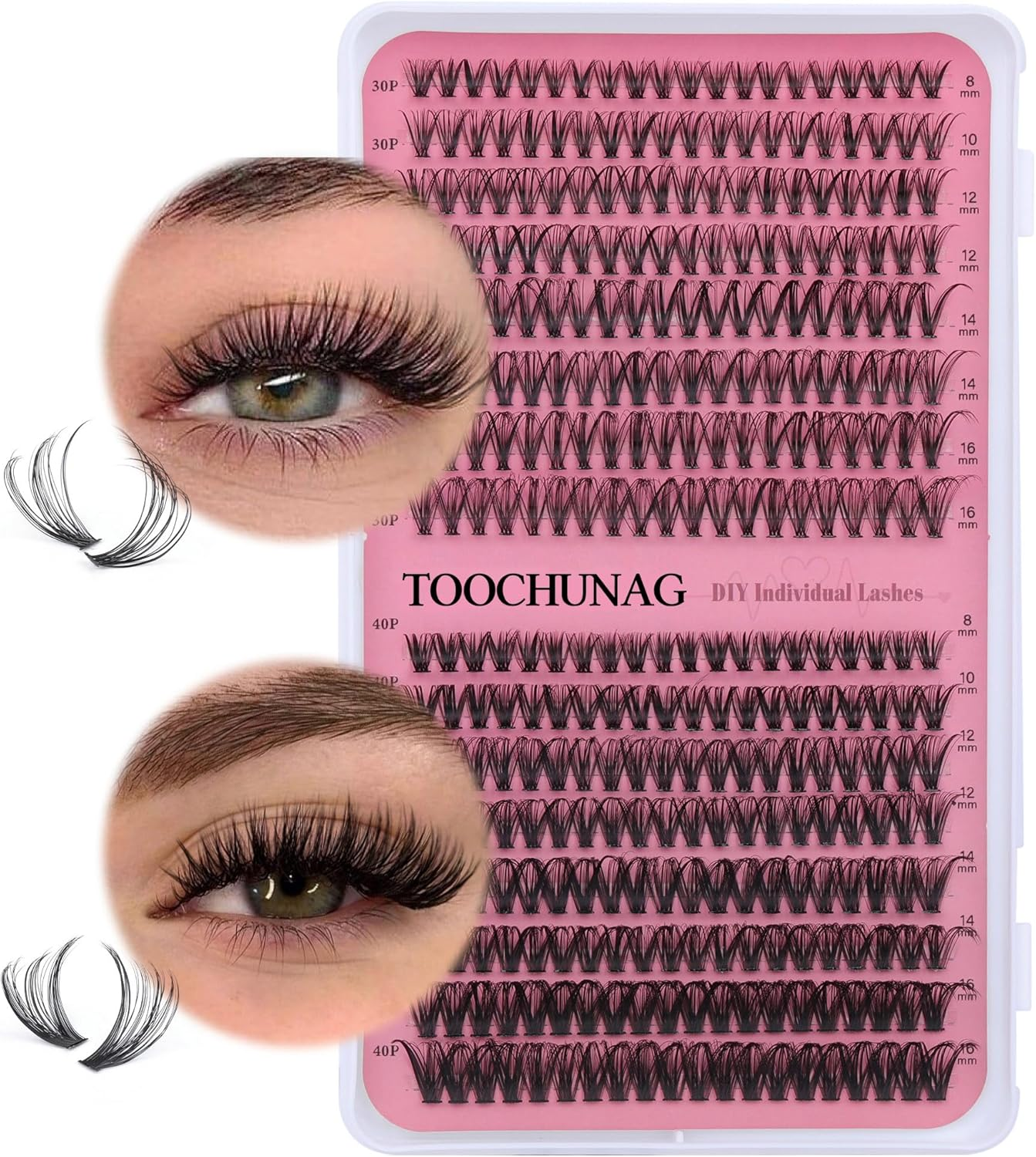 TOOCHUNAG Fluffy Clusters Lashes 150+200D Individual Eyelashes Wispy Lash Clusters D Curl Long Lashes Individual Cluster 14-20Mm DIY Eyelash Clusters Volume Individual Lashes image number 3