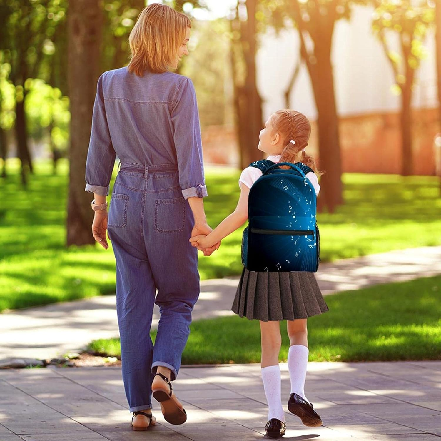 Blue Musical Note Backpack Students Shoulder Bags Travel Bag College School Tote Backpacks