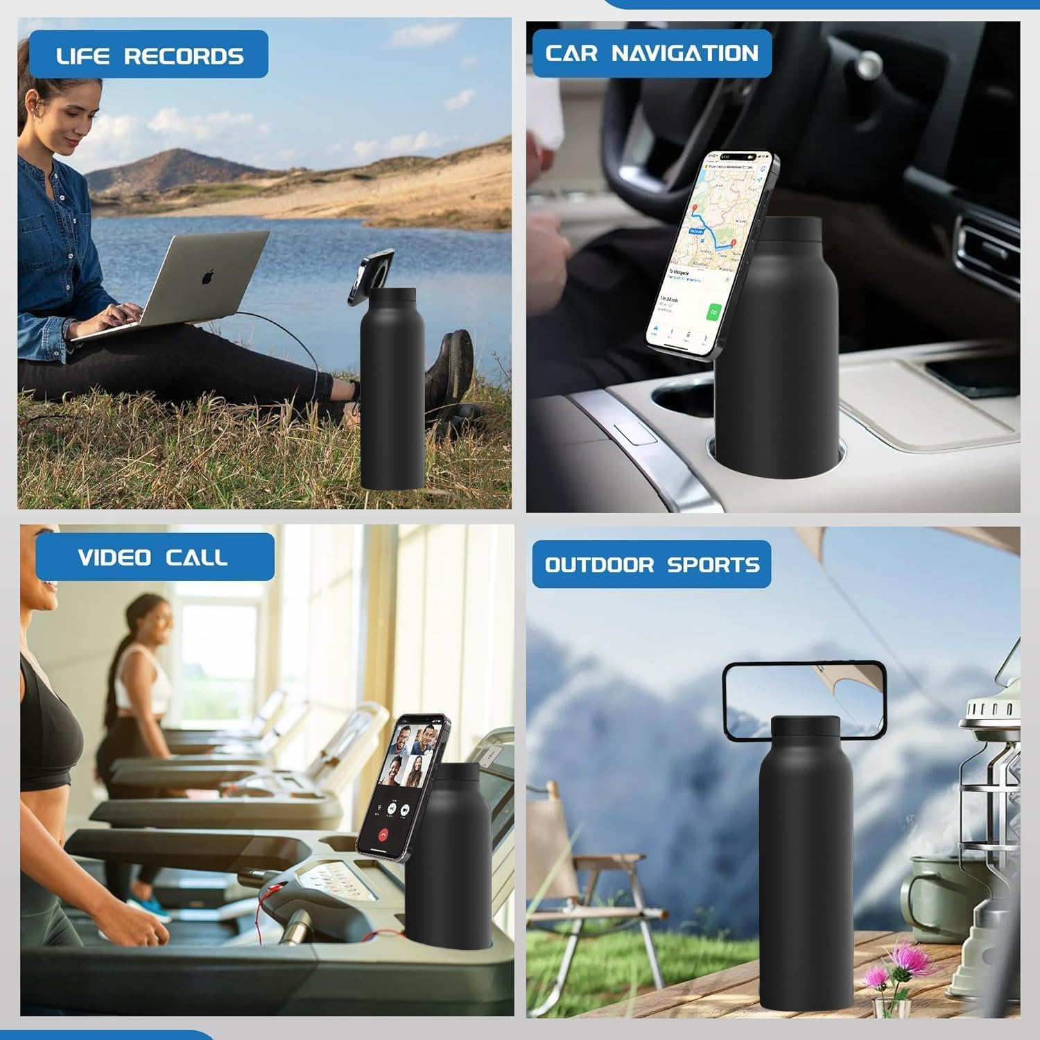 24Oz Water Bottle with Magnetic Phone Holder, Stainless Steel Water Bottles Compatible with Magsafe Phone Mount and Tripod for Iphone, Double Walled Insulated Tumbler for Gym, Sport image number 5