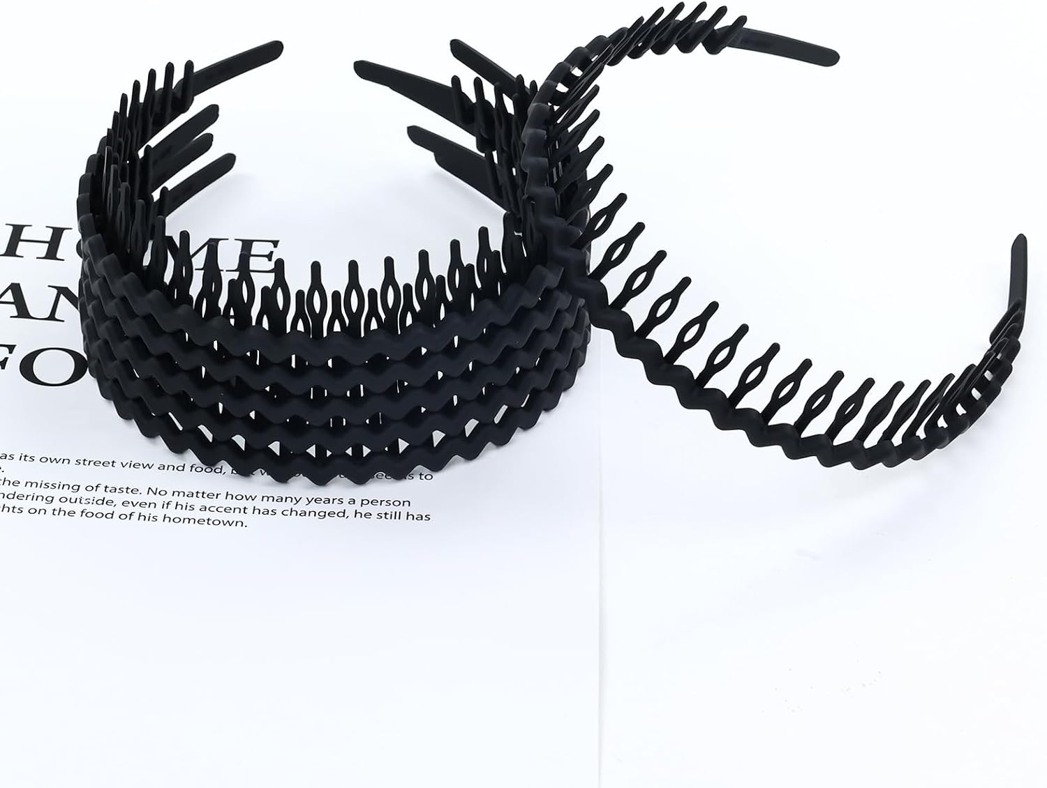 Cinaci Pack of 6 Non-Slip Sports Black Wavy Matte Plastic Headbands with Teeth Comb Elastic Thin Hair Bands Accessories for Women Men Girls Teens Children image number 6