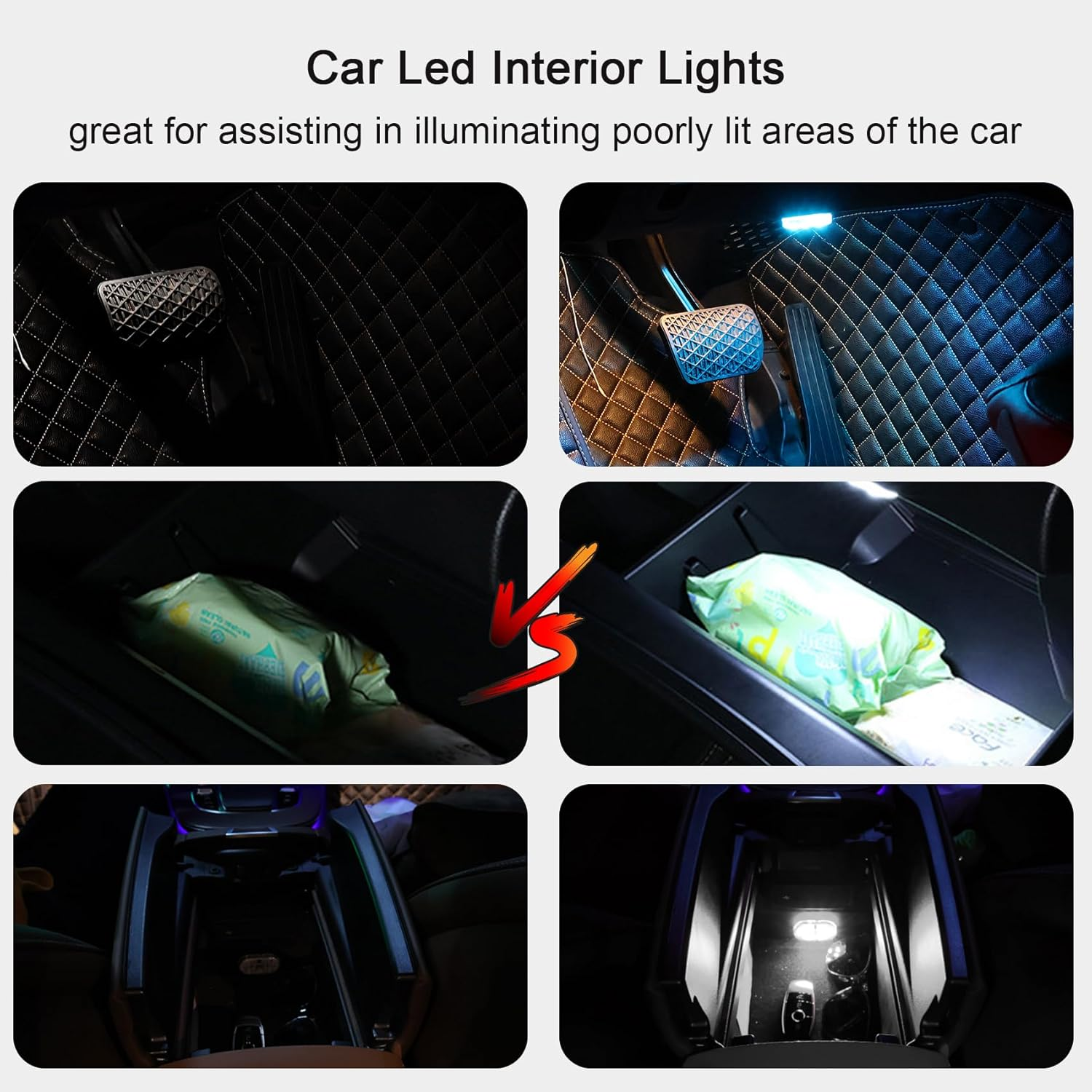 Car Led Interior Lights, Footwell Lights for Car Interior Ambient Lighting USB Rechargeable Wireless Touch Car Light for Boot, Car Doors, Armrest Boxes, Sitting Areas, 4 Pcs 7 Colors image number 6